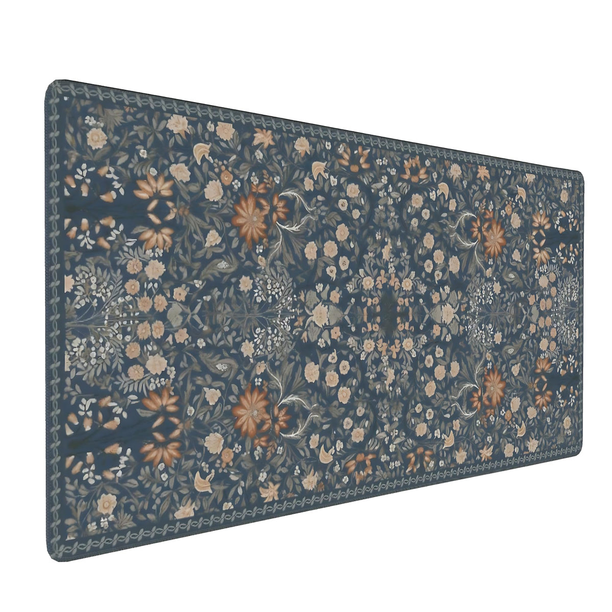 Floral Aesthetic Wildflower Gaming Mouse Pad, Blue Pink Rug Desk Mat with Anti-Slip Base & Stitched