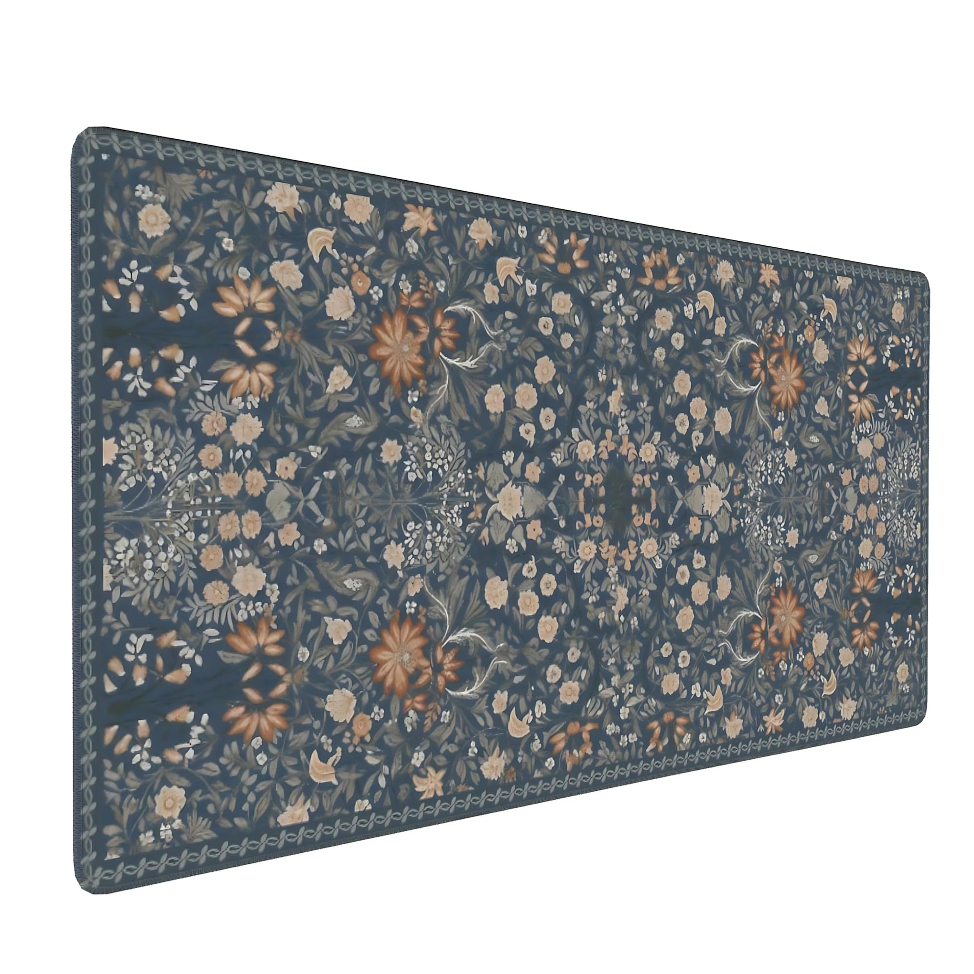 Floral Aesthetic Wildflower Gaming Mouse Pad, Blue Pink Rug Desk Mat with Anti-Slip Base & Stitched