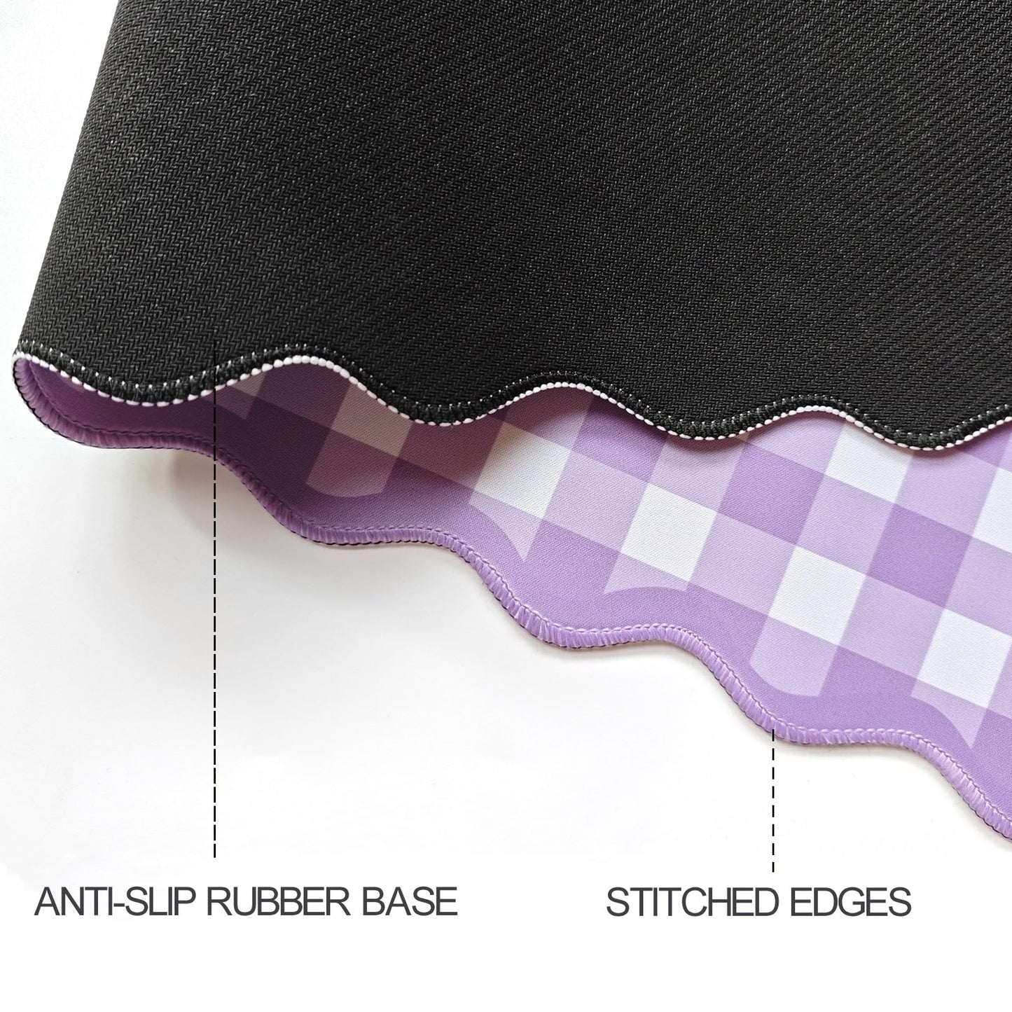 Scalloped‌ Purple Checkered Gingham Desk Mat Cute Pastel Large Mouse Pad Kawaii Cottagecore