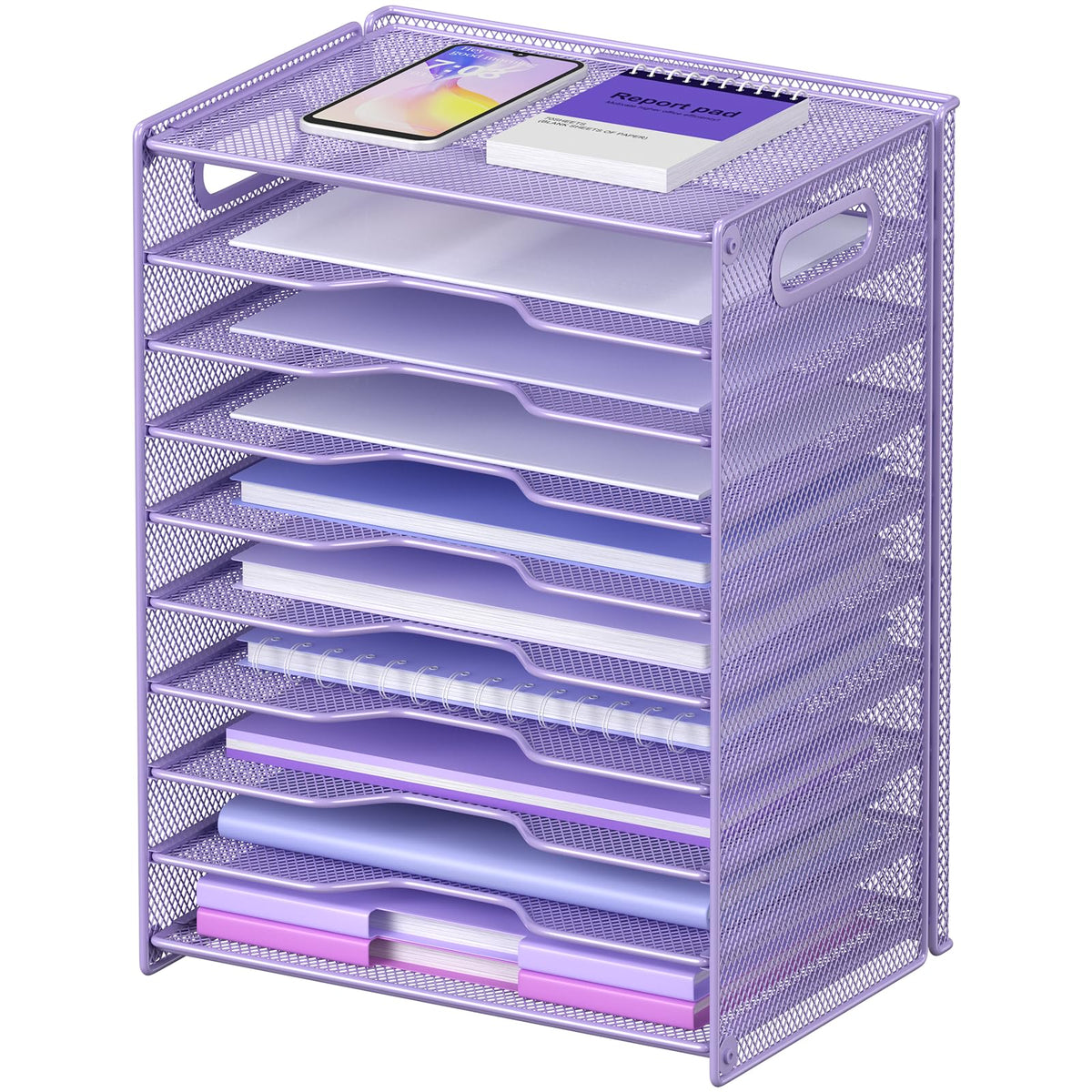 OUTWOLF 10 Tier Paper Organizer - Letter Tray Mesh Desk File Organizer with Handles for Office