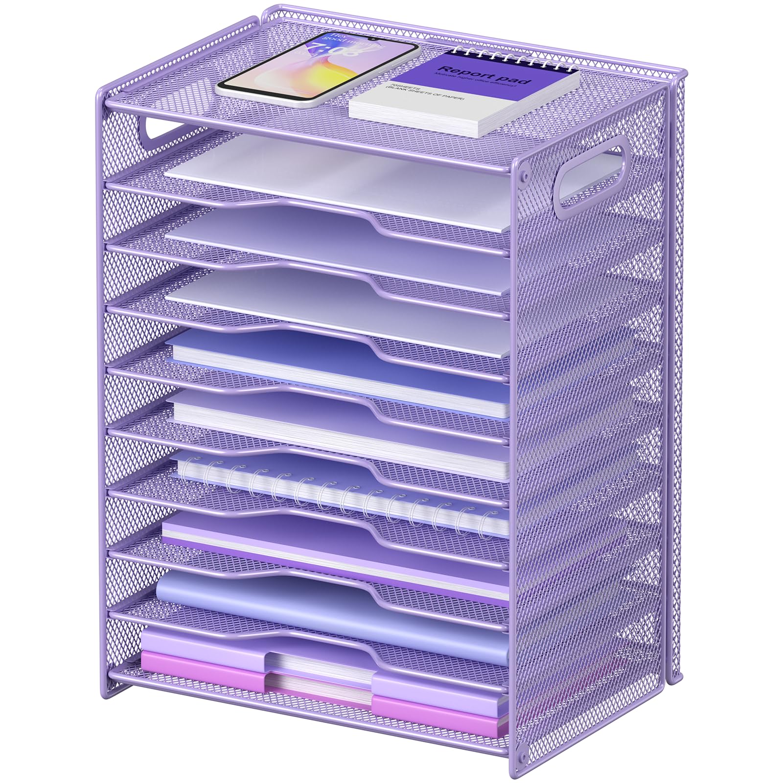 OUTWOLF 10 Tier Paper Organizer - Letter Tray Mesh Desk File Organizer with Handles for Office