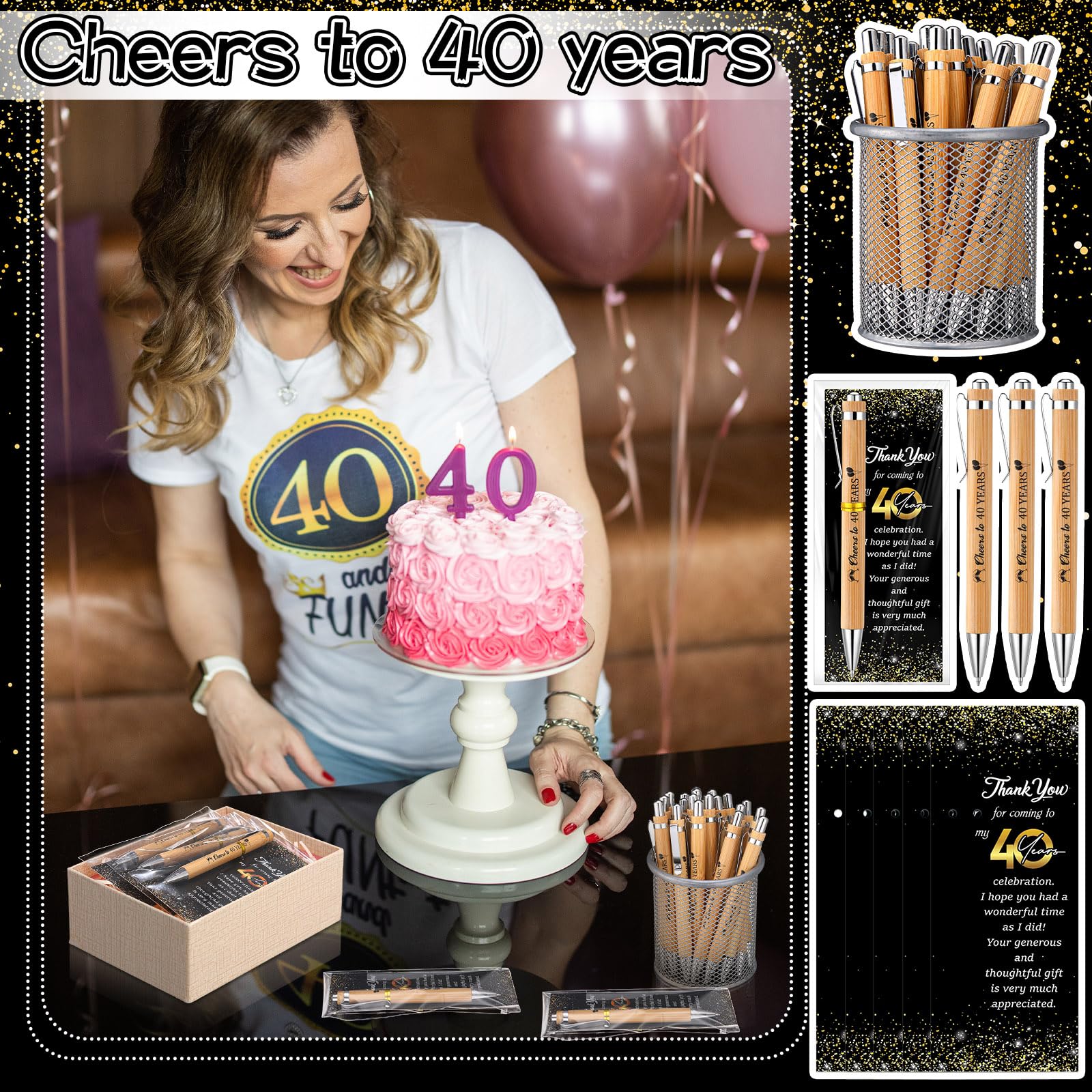 Sayglossy 50 Sets 40th Birthday Party Favors with Pens Andthank You Cards