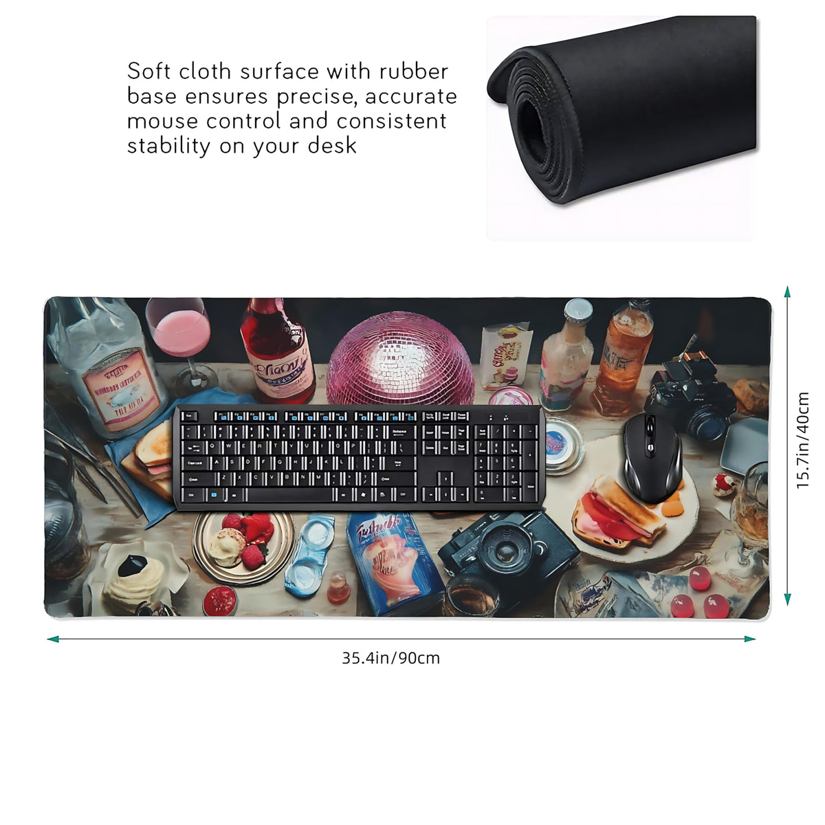 Cute Aesthetic Party Gaming Mouse Pad, Blue Pink Retro-Futurism Desk Mat with Anti-Slip Base &