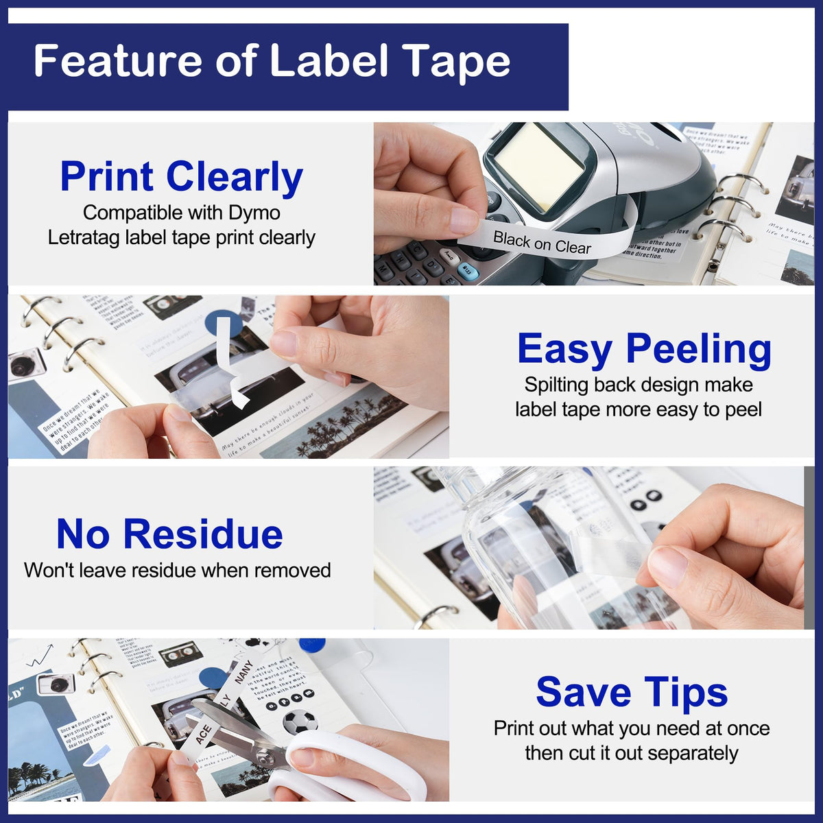 6 x Compatible with Dymo Label Maker Refills Clear Transparent 1/2'' x 13'