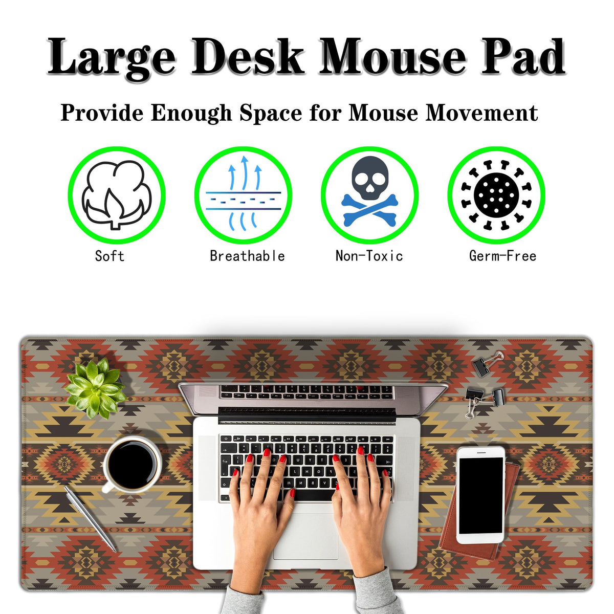 Samgula Gaming Mouse Pads Geometric Large Desk Pad Keyboard Pad Mousepad XXL Non-Slip Rubber Base
