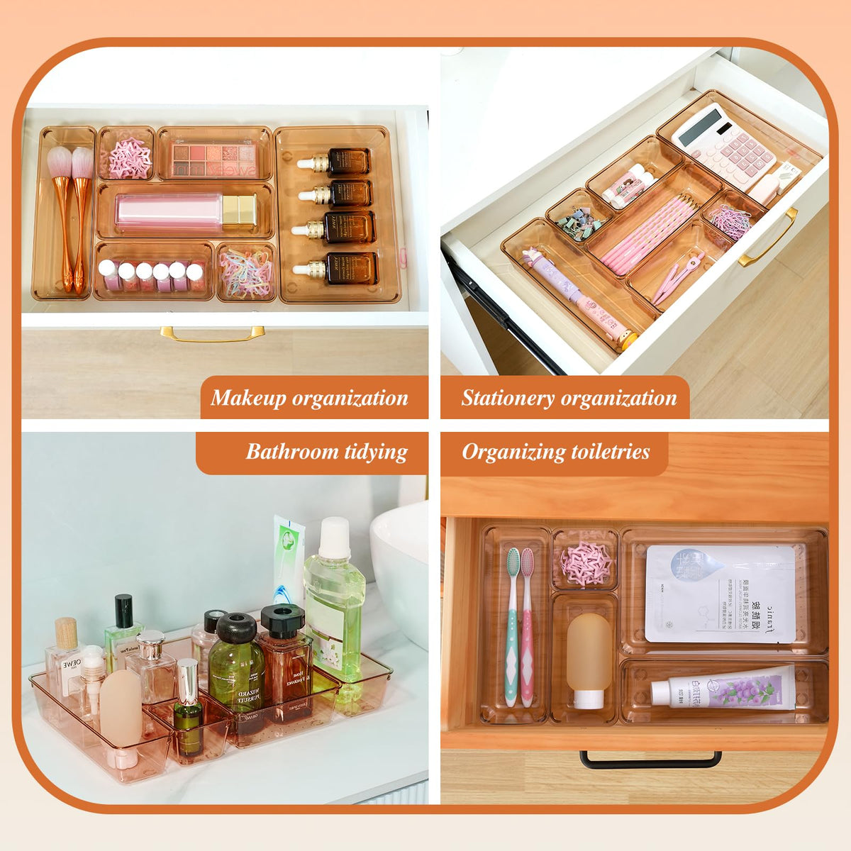 Trotianingyu Coffee Acrylic Drawer Organizers Set Storage for Makeup, Office Desk Small Vanity