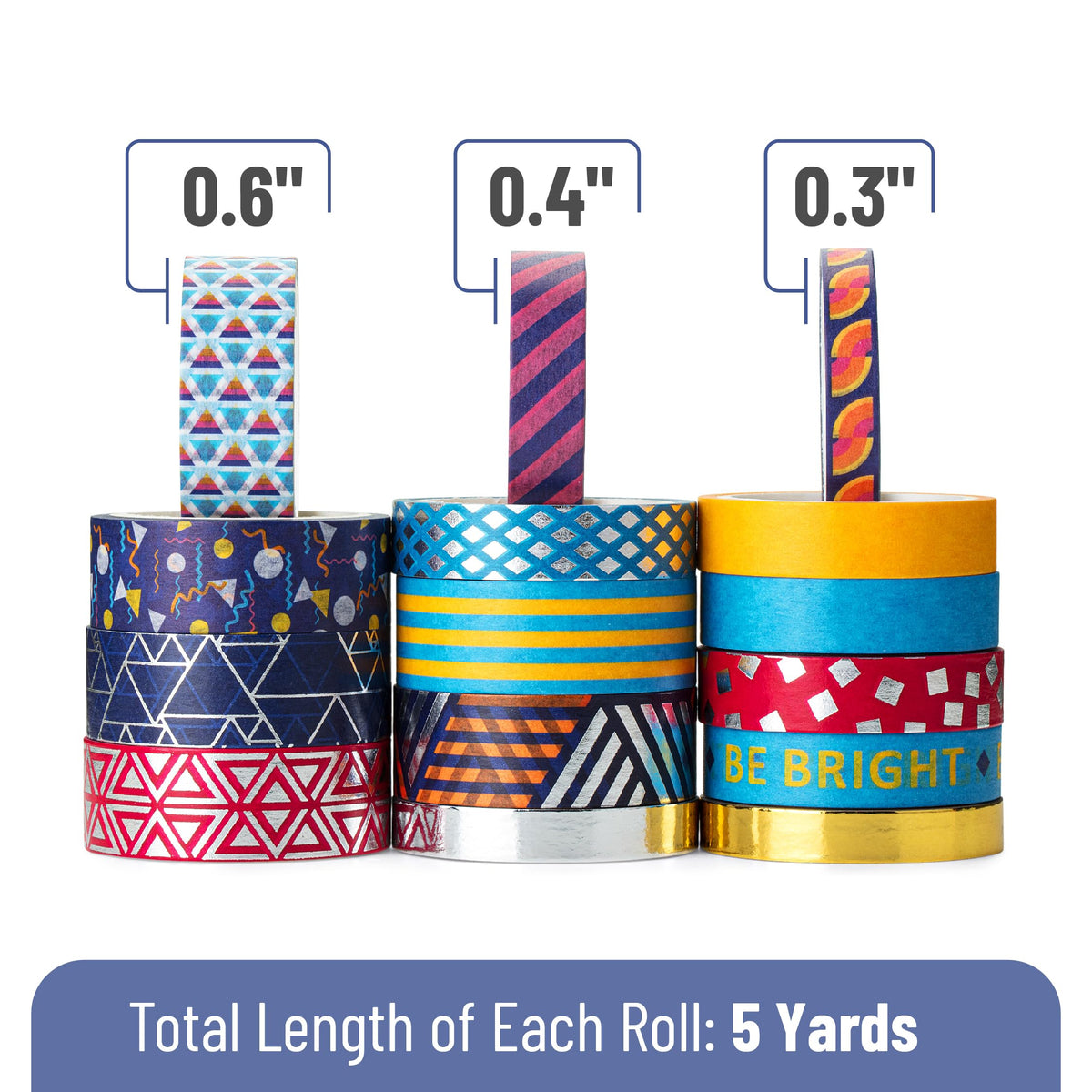 Mr. Pen- Washi Tape Set, 15 Rolls, Assorted Sizes, Metallic Foil