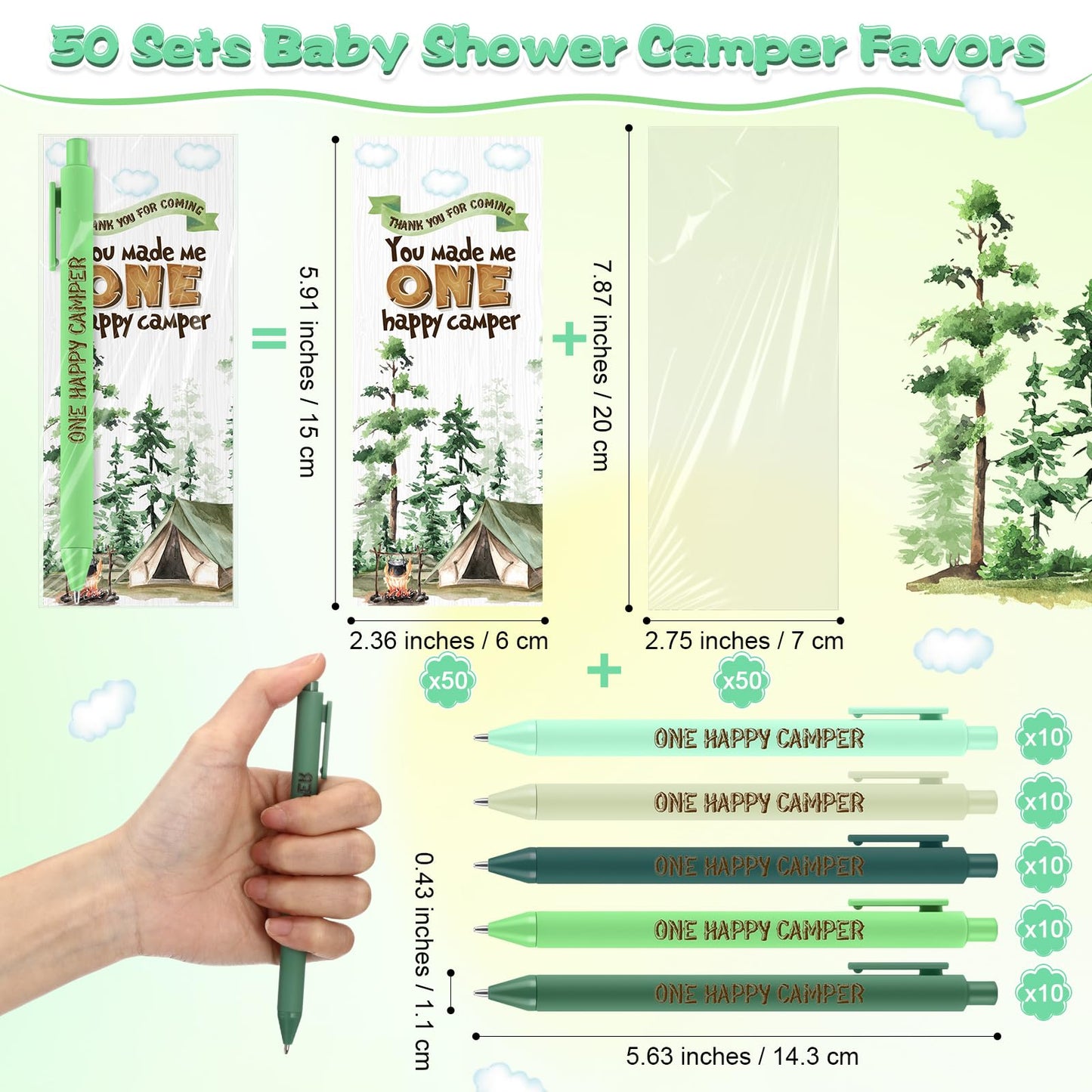 Engrowtic 50 Set One Happy Camper Party Favors for Guests include 50 One Happy Camper Pens 50 Thank