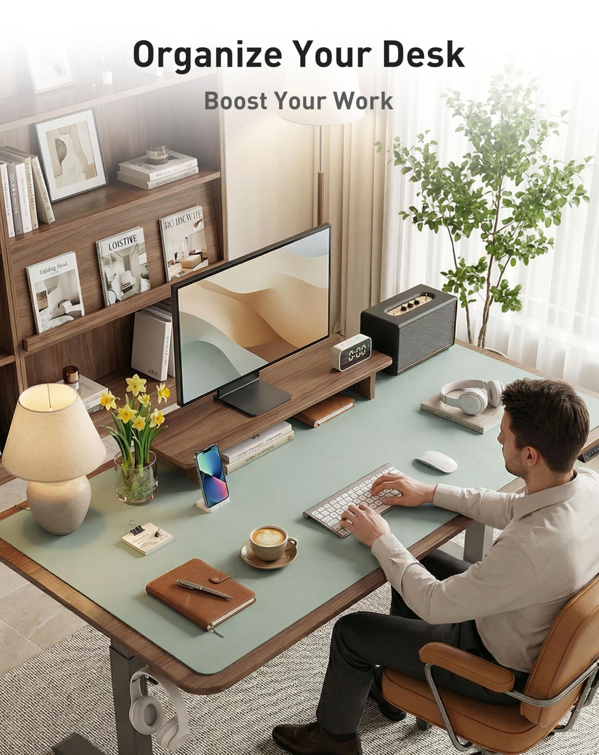 Aothia Faux Leather Desk Mat - Large Mouse Pad, Non-Slip PU Leather Blotter, Waterproof Writing