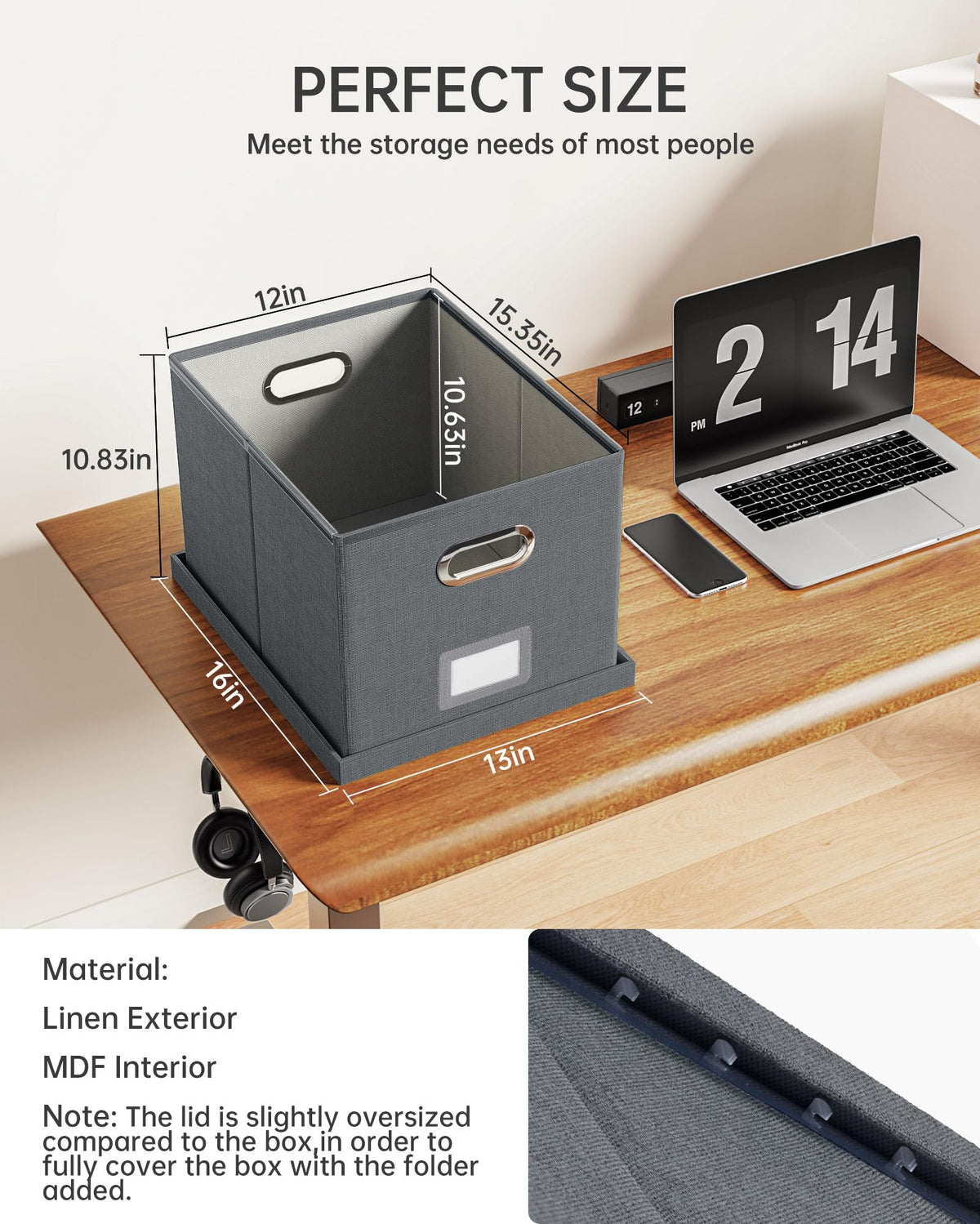 Oterri 2 Pack File Storage Organizer, Filing Box, Portable File Box with Lid, Fit for Letter/Legal