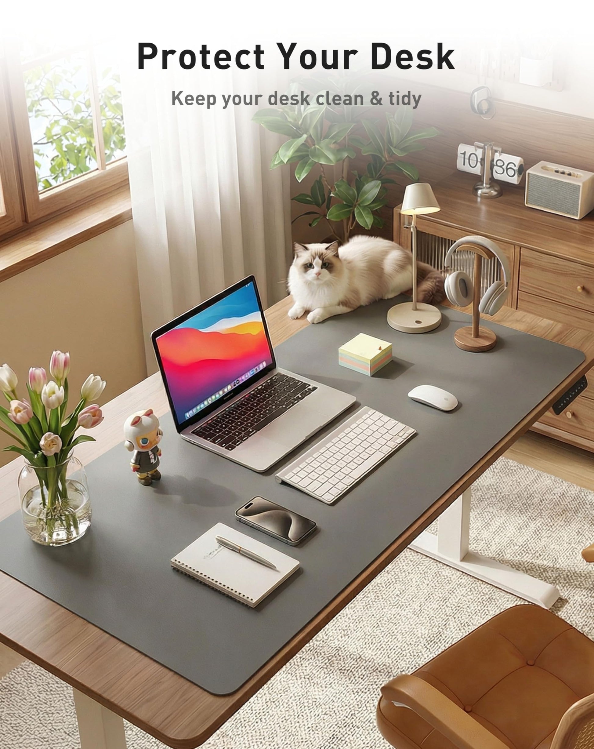 Aothia Faux Leather Desk Mat - Large Mouse Pad, Non-Slip PU Leather Blotter, Waterproof Writing