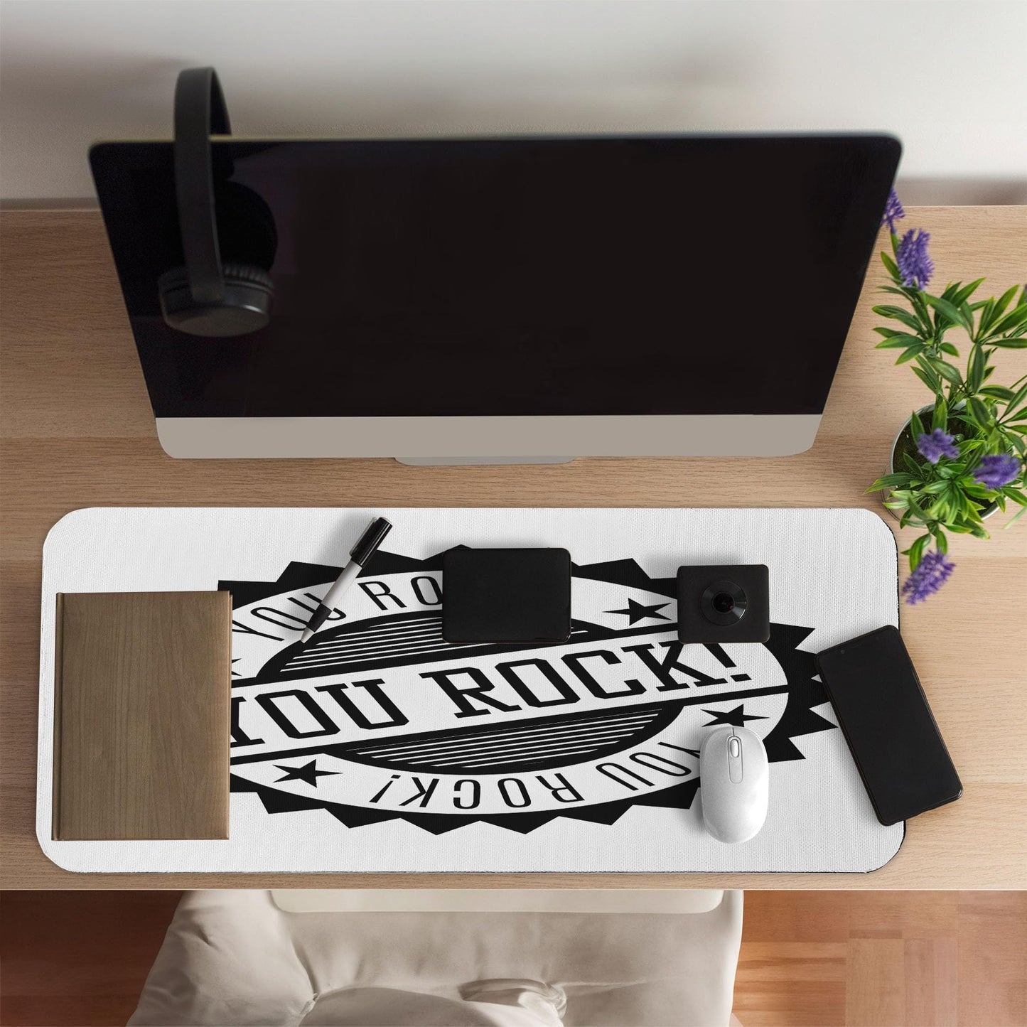 Ambesonne You Rock Computer Mouse Pad, Stamp Look Monochrome Simplistic Star Ornament Ruffled Edges