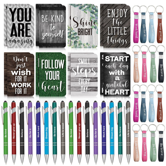 PerKoop 48 Pcs Inspirational Gifts Bulk Motivational Notepads Ballpoint Pens Keychains Set Modern