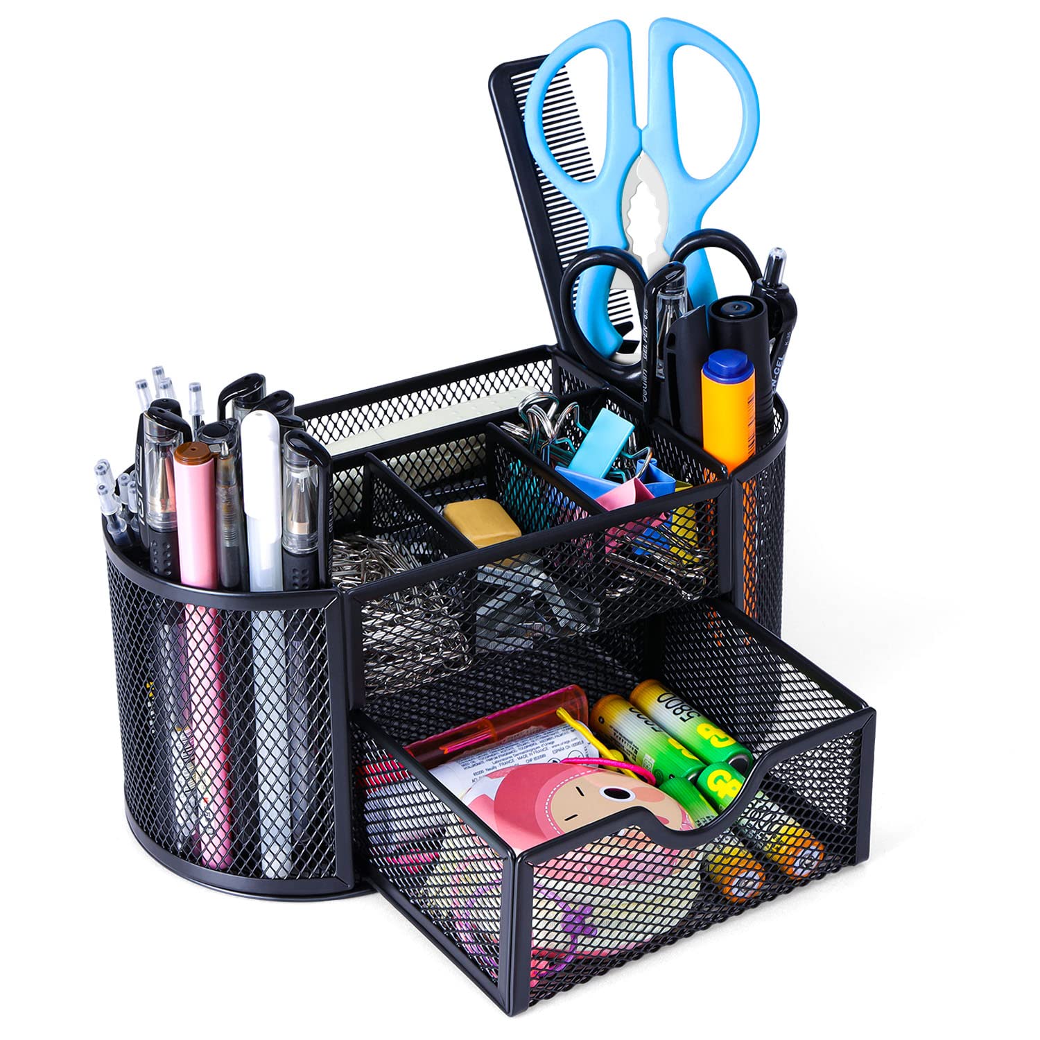 Byjoph Black Mesh Pen Holder Desk Organizer Cute Office Supplies Pencil and Marker Organizers Oval