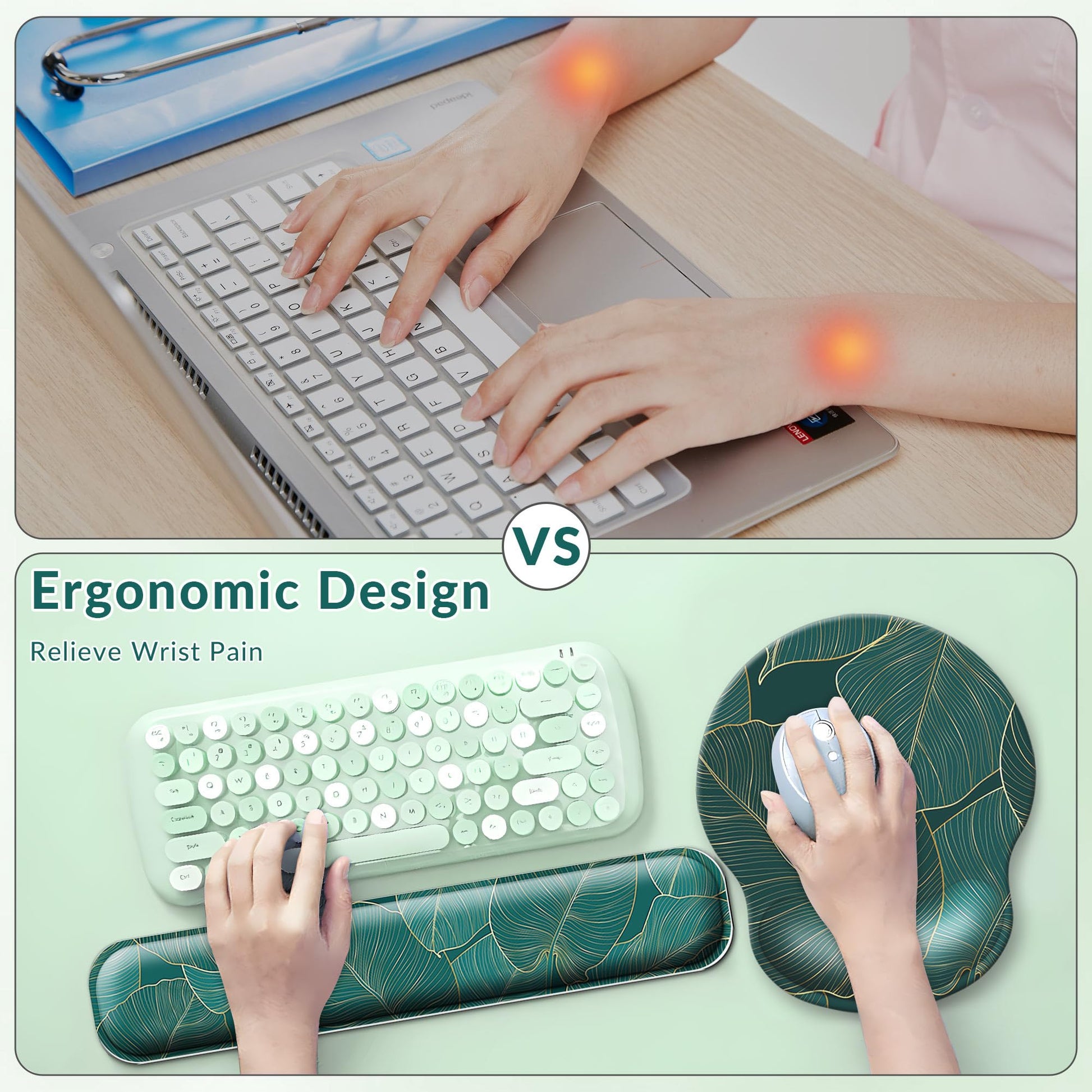 VINEBURY Desk Mat Set Keyboard and Mouse Pad with Wrist Rest Support