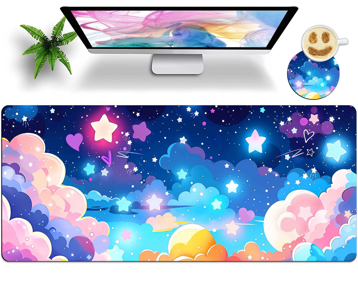Large Mouse Pad with Coaster 35.4x15.7 XXL Extended Mousepad Desk Mat for Keyboard and Mouse