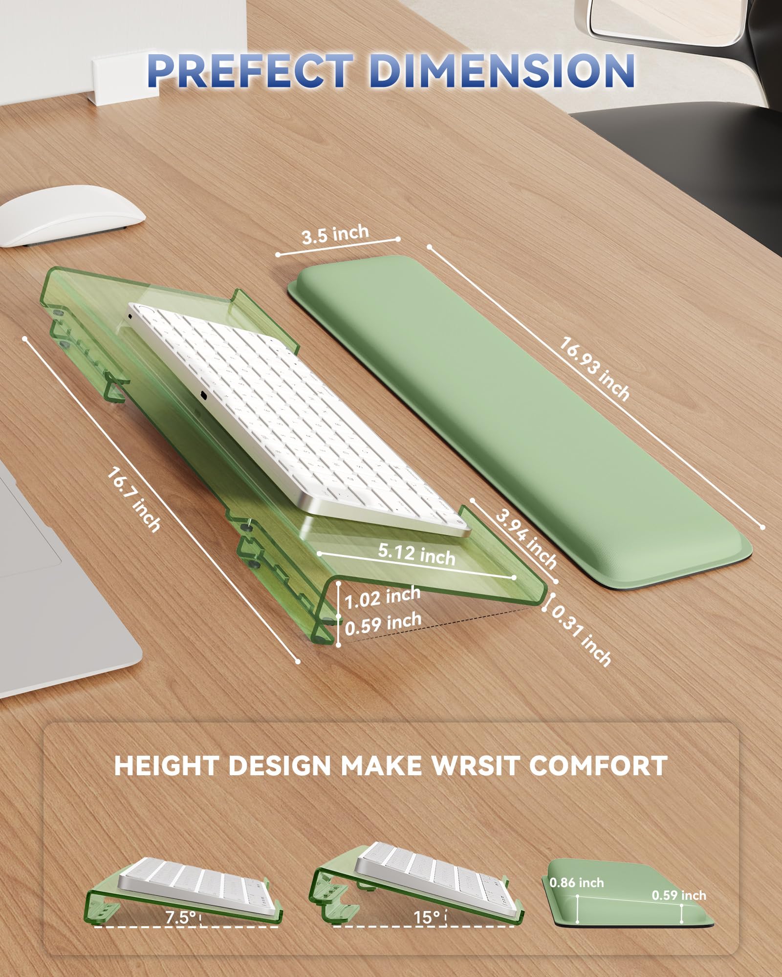 Adjustable Computer Keyboard Stand for Desktop, Keyboard Wrist Rest(Green)
