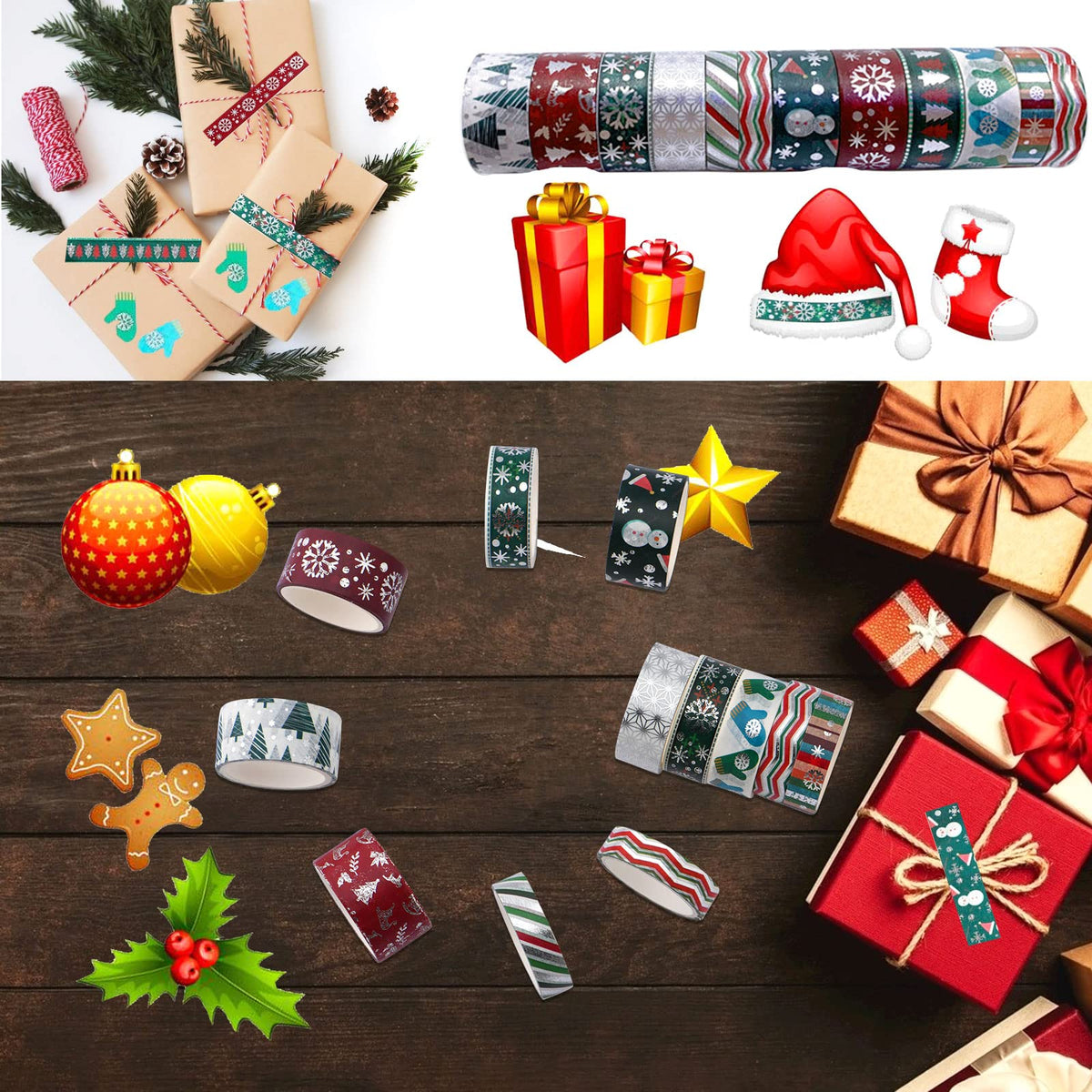 Christmas Holiday Washi Tape Set Xmas Winter Foil Washi Masking Tape Bullet Journal Kids Chirstmas