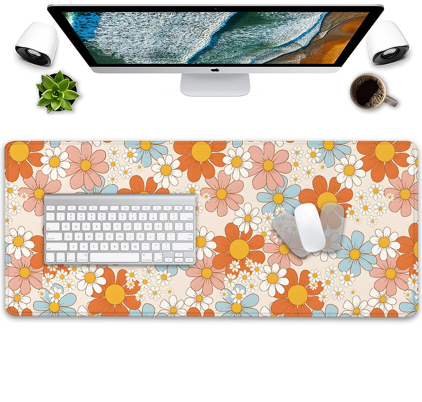 Vintage Floral Mouse Pad Daisy Desk Pad,Retro Flower Mouse Mat,Floral Desk Mat Mouse Mat for