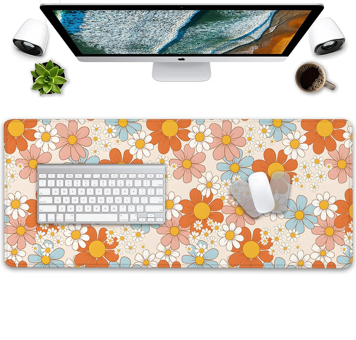 Vintage Floral Mouse Pad Daisy Desk Pad,Retro Flower Mouse Mat,Floral Desk Mat Mouse Mat for