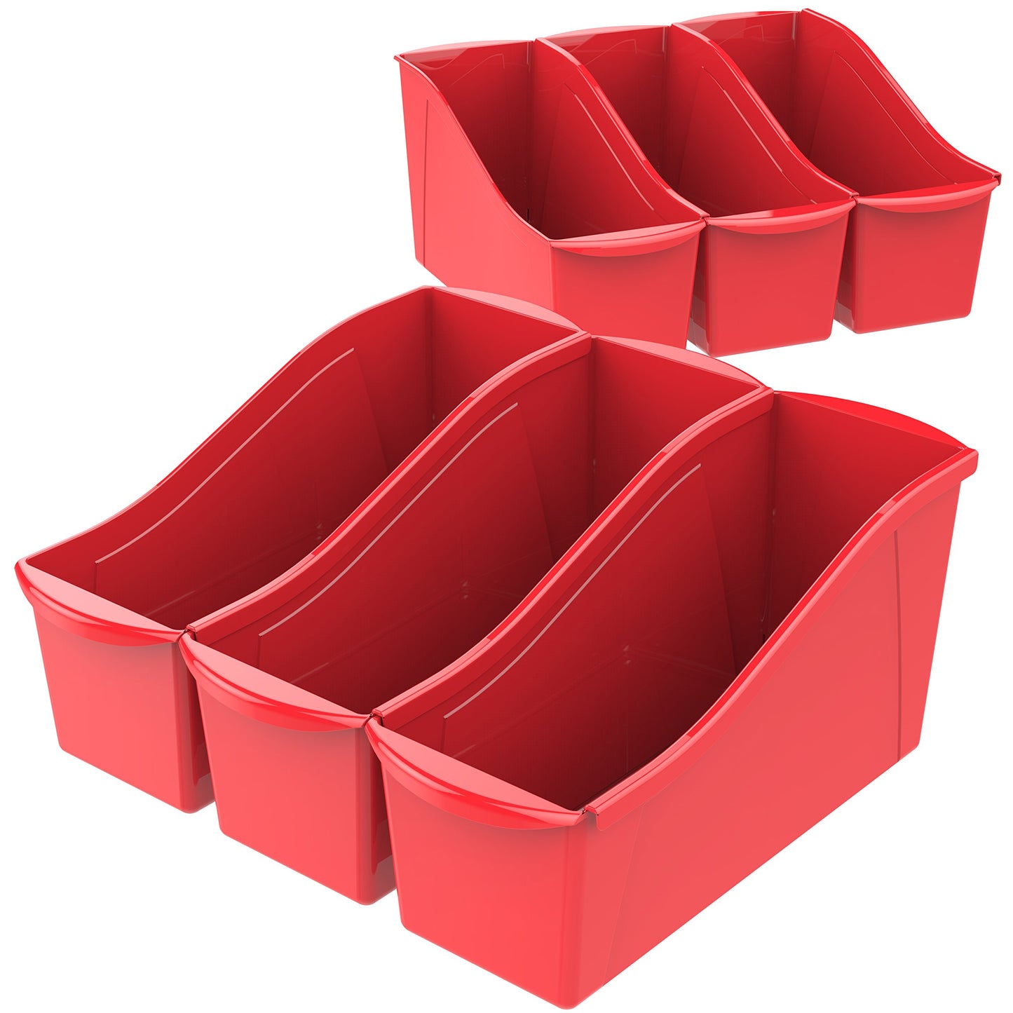Storex Large Book Bin, Interlocking Plastic Organizer for Home, Office and Classroom, Red, 6-Pack