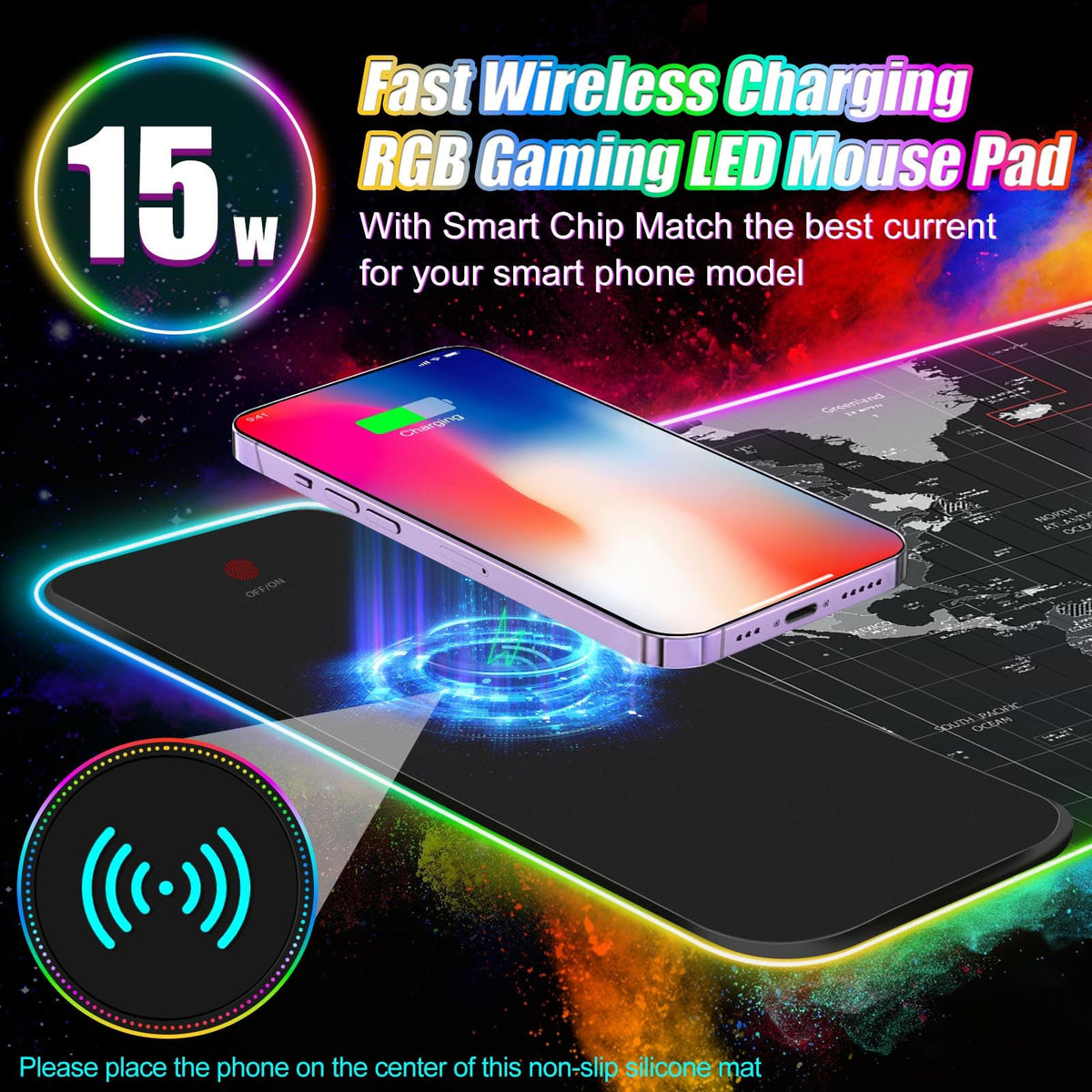ToLuLu Wireless Charging RGB Gaming Mouse Pad, 15W Mouse Mat w/ 30W Charger