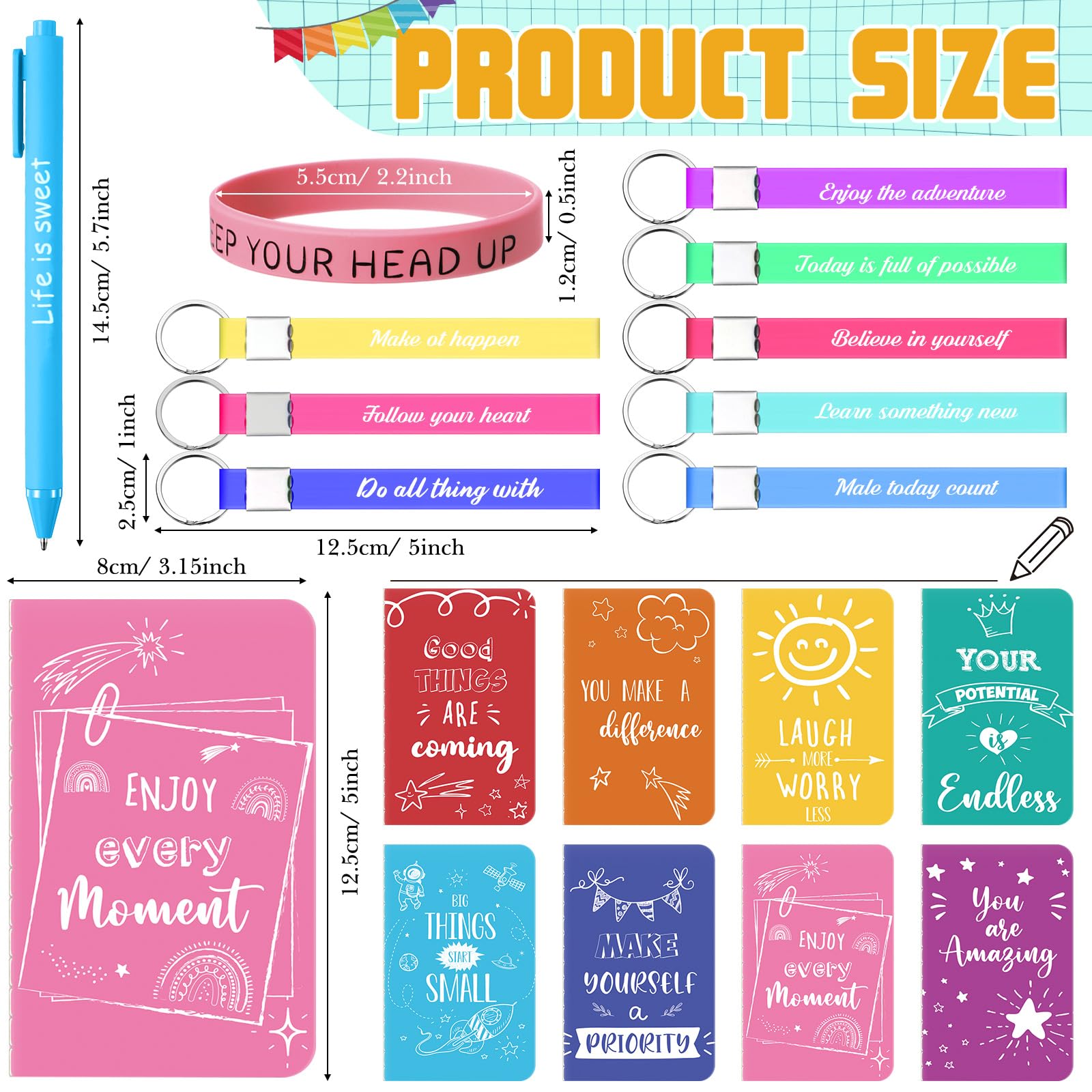 PerKoop 64 Pcs Inspirational Gift Bulk Notebooks Ballpoint Pen, Watercolor