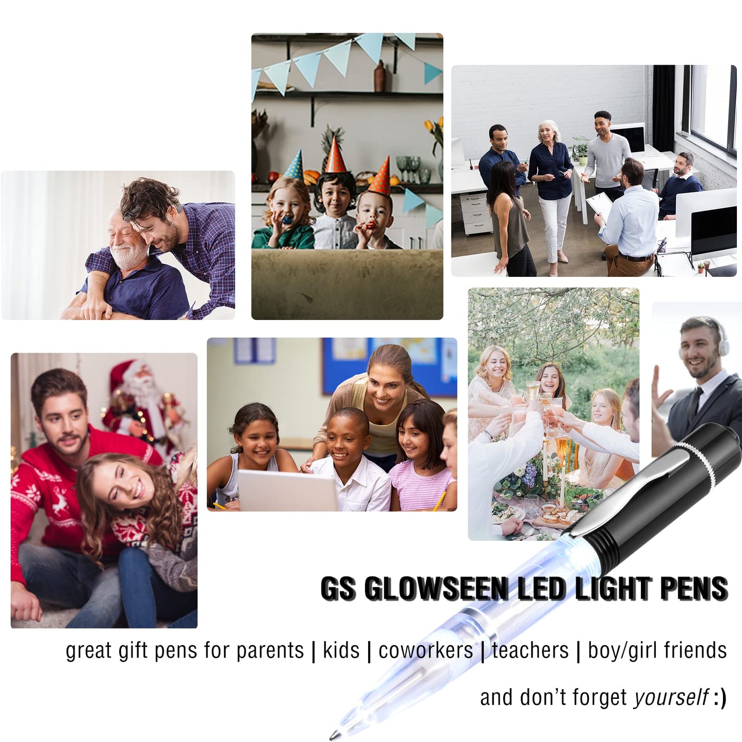 GS GLOWSEEN LED Pen With Light (5cts/Pack), Light Up Pens for Night Writing, 0.7mm Fine Point Black