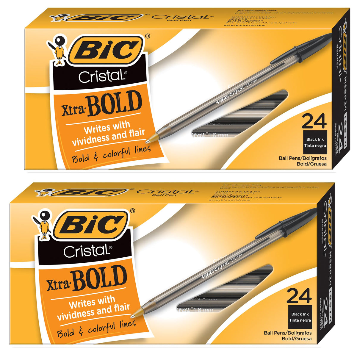 Bic Cristal Bold, 1.6 mm Ball Pen, Black - Pack of 48 (MSBP241-BKx2)