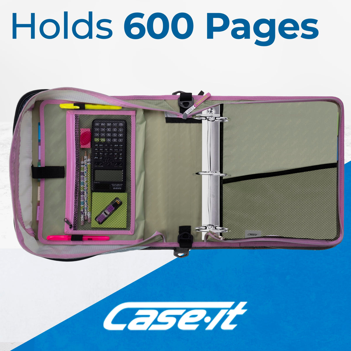 Case-it School Zipper Binder | 3" O-Rings | 600-Sheet | D-146 Fun Flowers