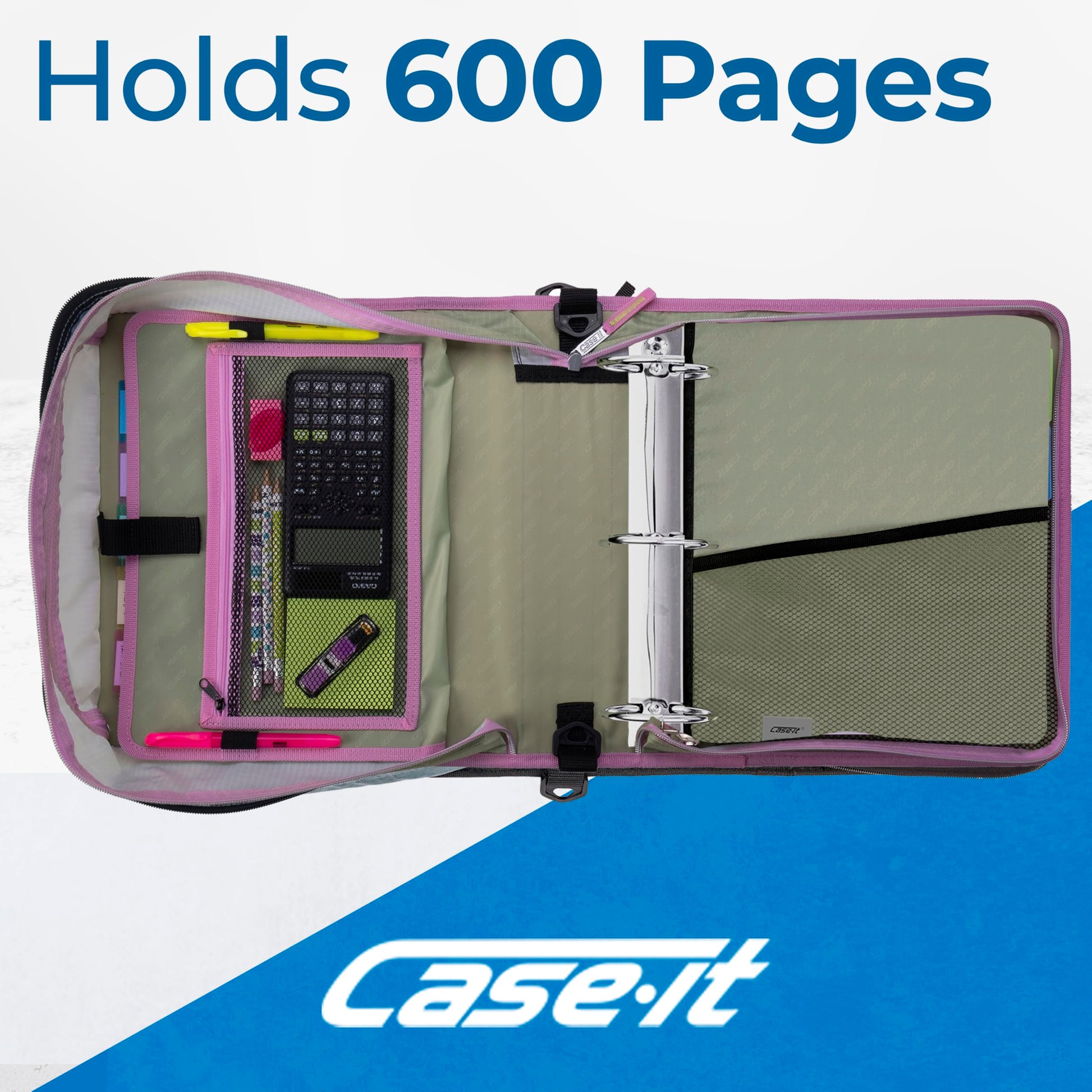 Case-it School Zipper Binder | 3" O-Rings | 600-Sheet | D-146 Fun Flowers