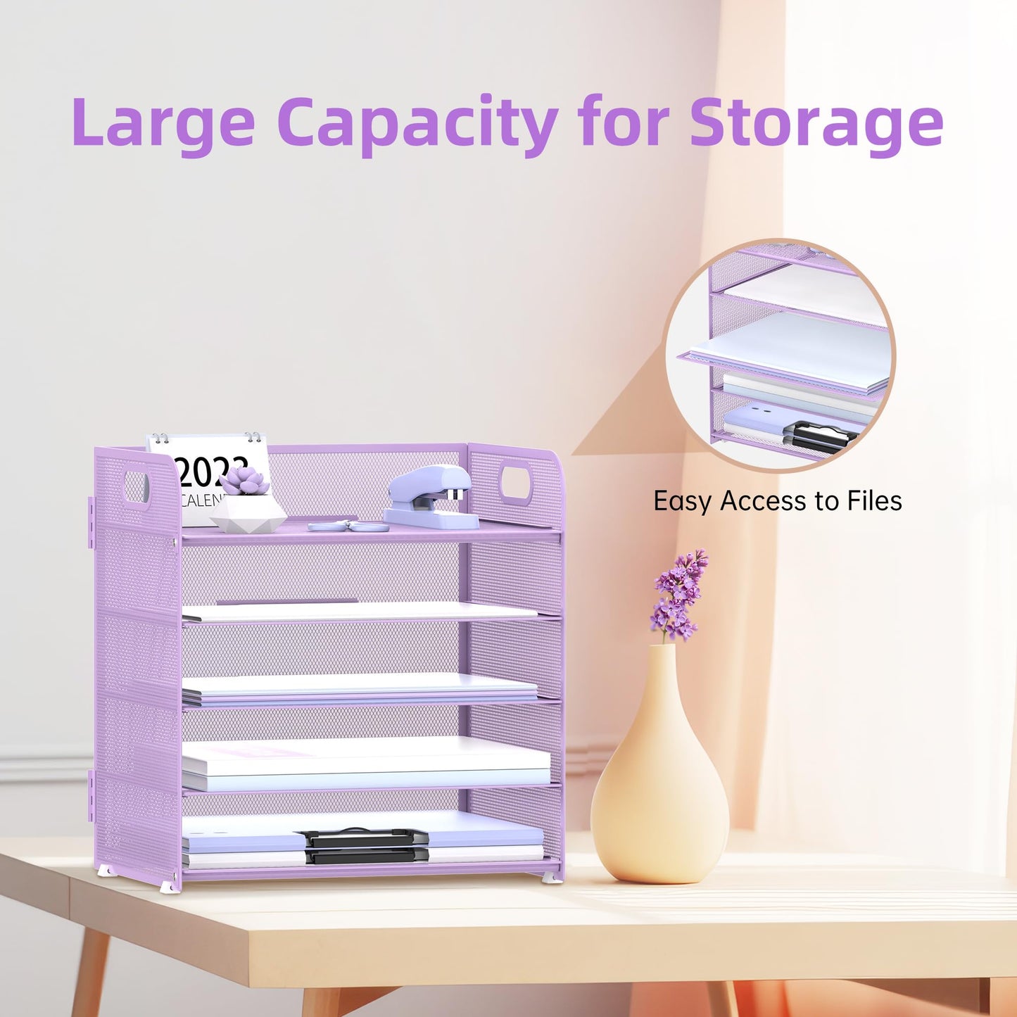 Supeasy 5 Trays Paper Organizer Letter Tray with Handle-Mesh Desk File Holders, Paper Sorter Desk
