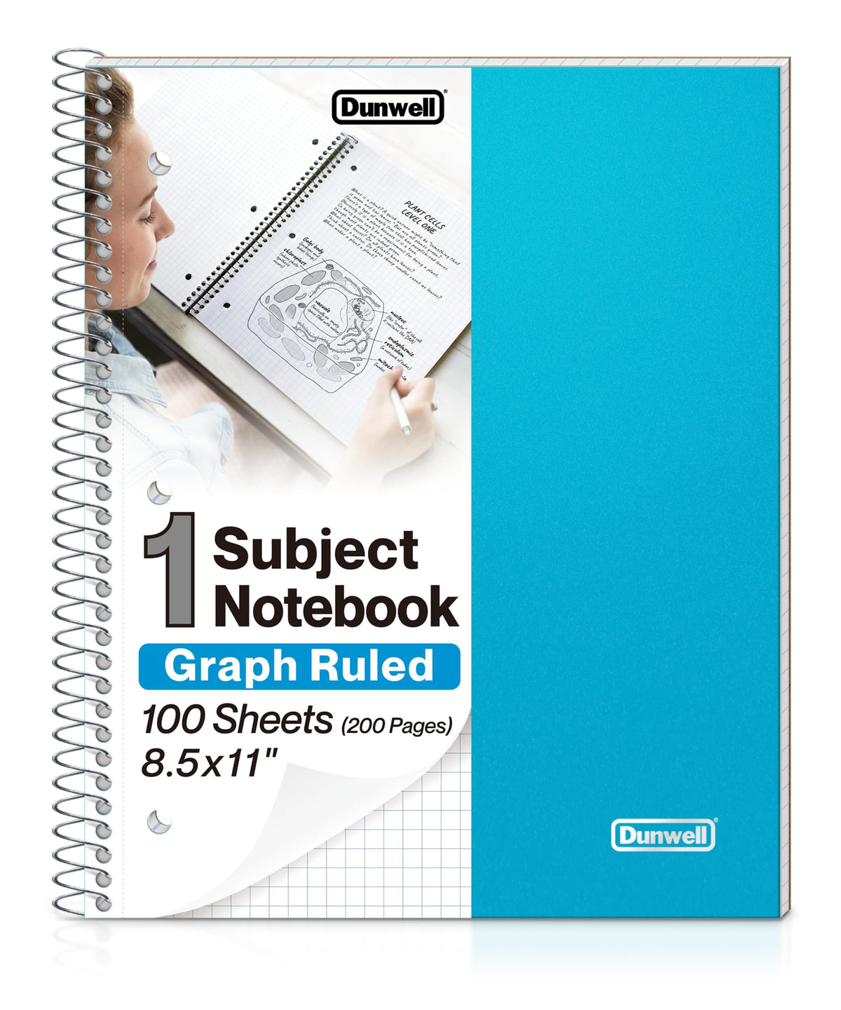 Dunwell 1-Subject Graph Paper Notebook 8.5x11, 200 Pages, Blue