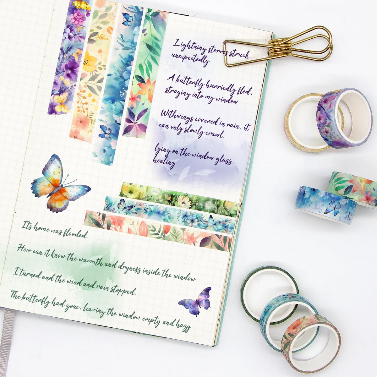 20 Rolls Washi Tape Set - Floral Butterfly Decorative Masking Tape, Adhesive Tape for Bullet