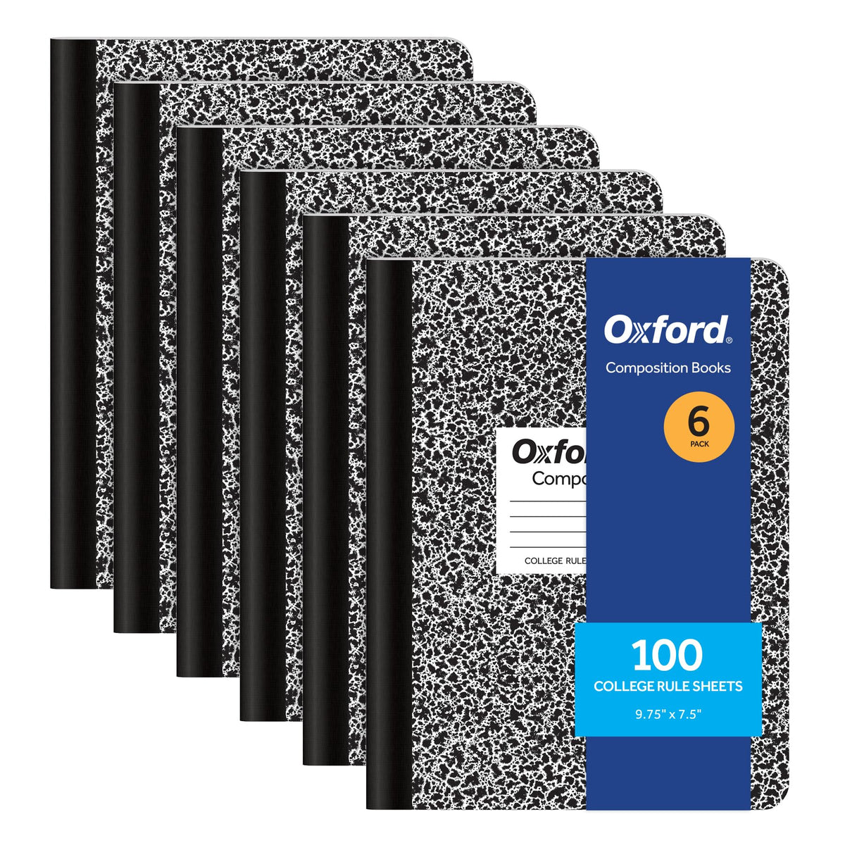 Oxford Composition Notebooks, College Ruled Paper, 9-3/4 x 7-1/2 Inches, 100 Sheets, Black, 6 Pack