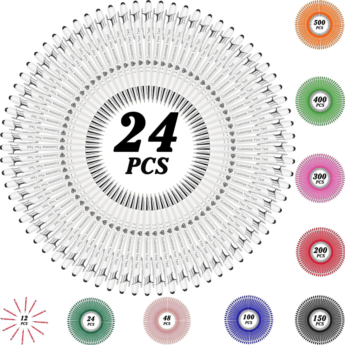 MOUZYLCASE 24 Pcs Personalized Pens Custom Ballpoint Pens with Name Logo Customized Ink Pens with