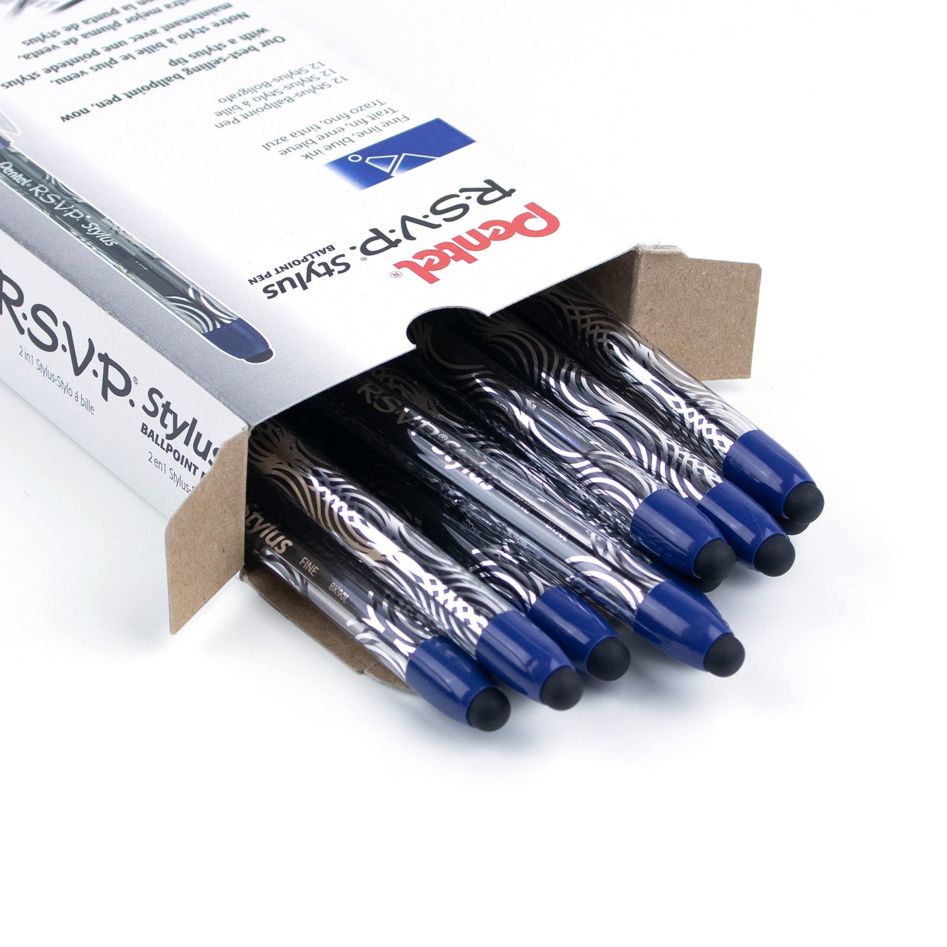 Pentel RSVP STYLUS Ballpoint Pen, Fine Line, Blue Ink (BK90L-C)