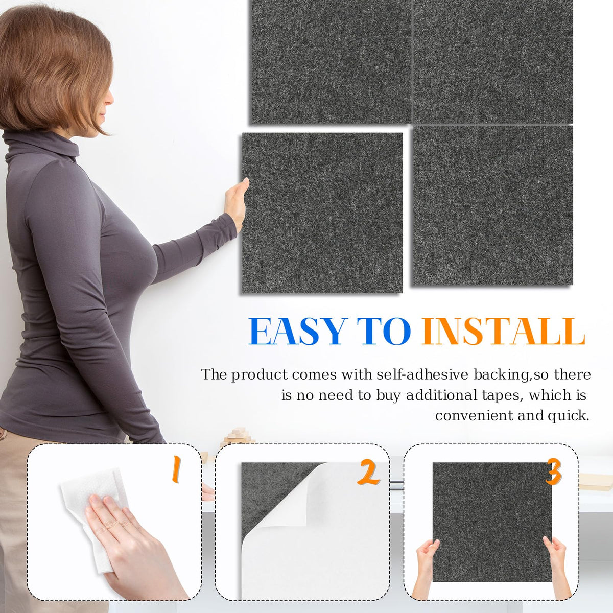 DOLLAR BOSS Felt Cork Board Tiles, 4 Packs 12" x 12" 1/2" Thick Cork Bulletin Board Self Adhesive