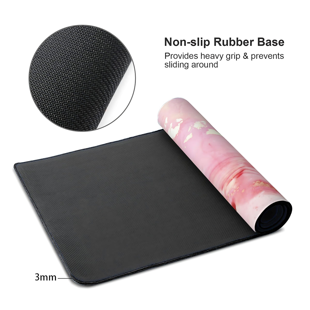 Cute Pink Marble Large Mouse Pad,Gaming Keyboard Desk Pad,Extended Mouse Mat Non-Slip Rubber Base
