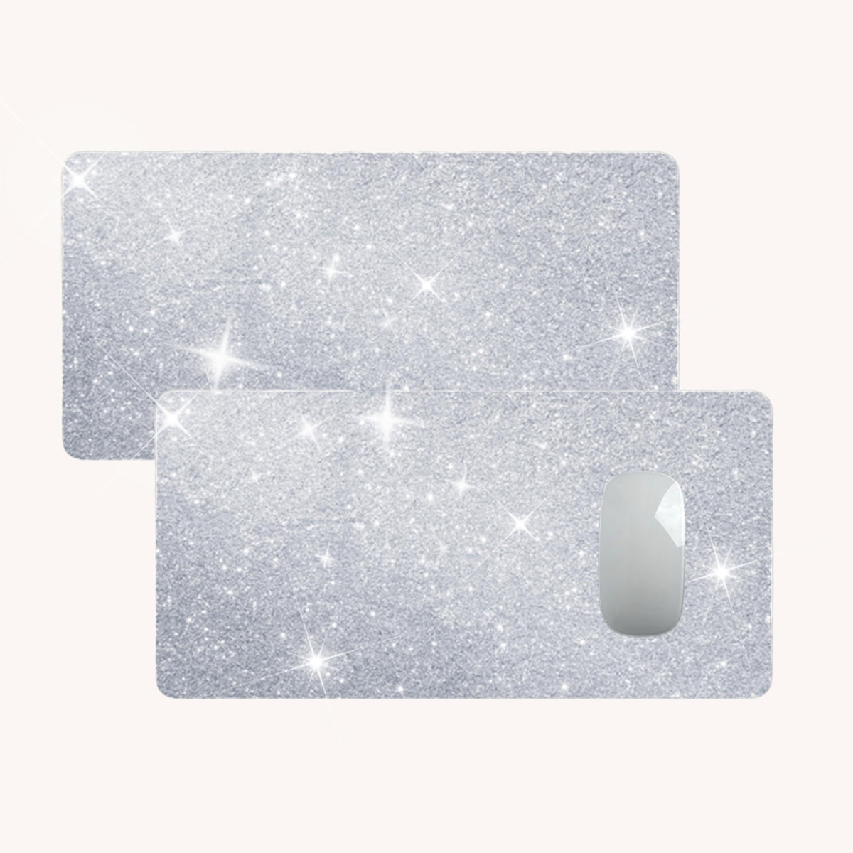 Silver Glitter Mouse Pad for Women - Diamond Bling Desk Accessory, Non-Slip Rubber Base, Large