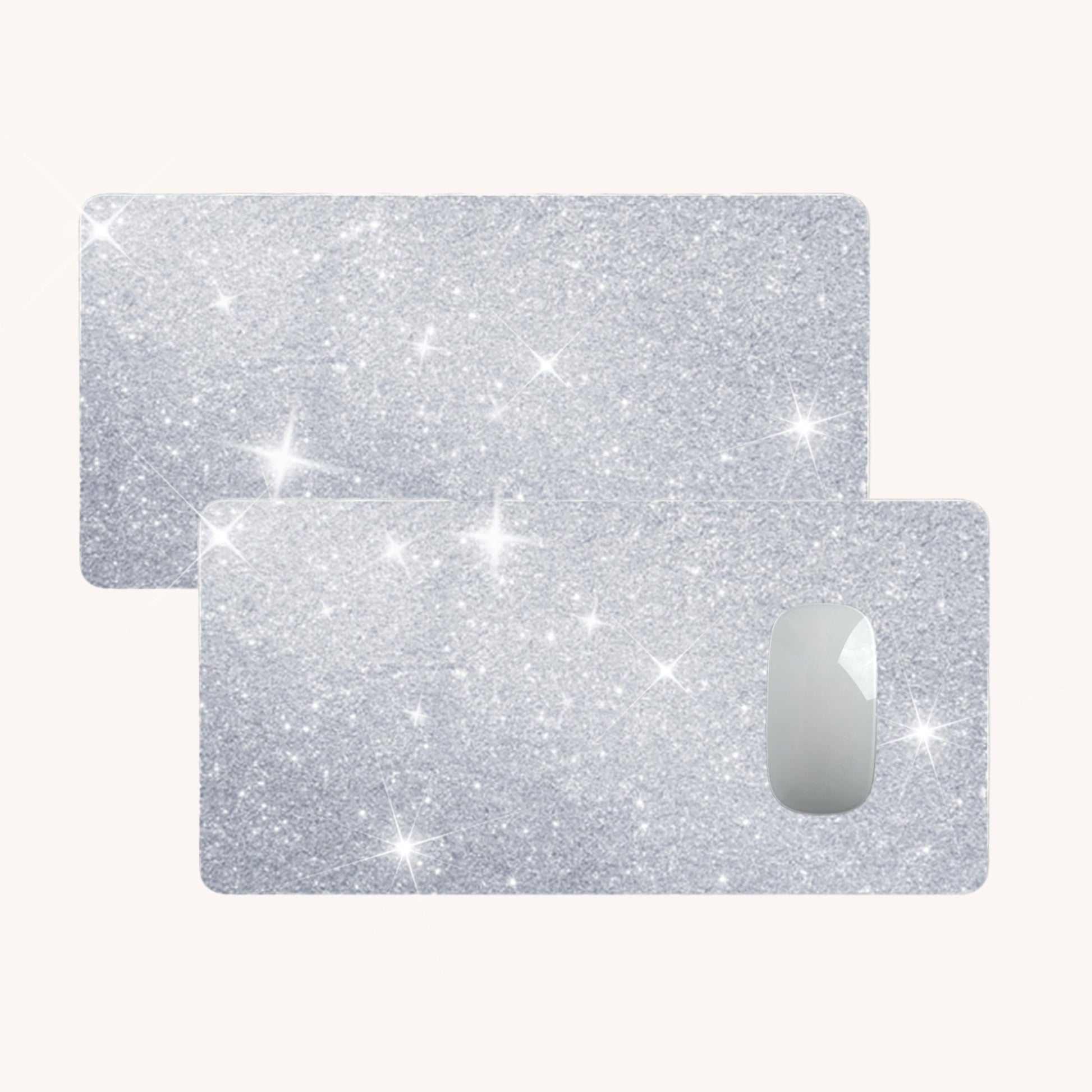 Silver Glitter Mouse Pad for Women - Diamond Bling Desk Accessory, Non-Slip Rubber Base, Large