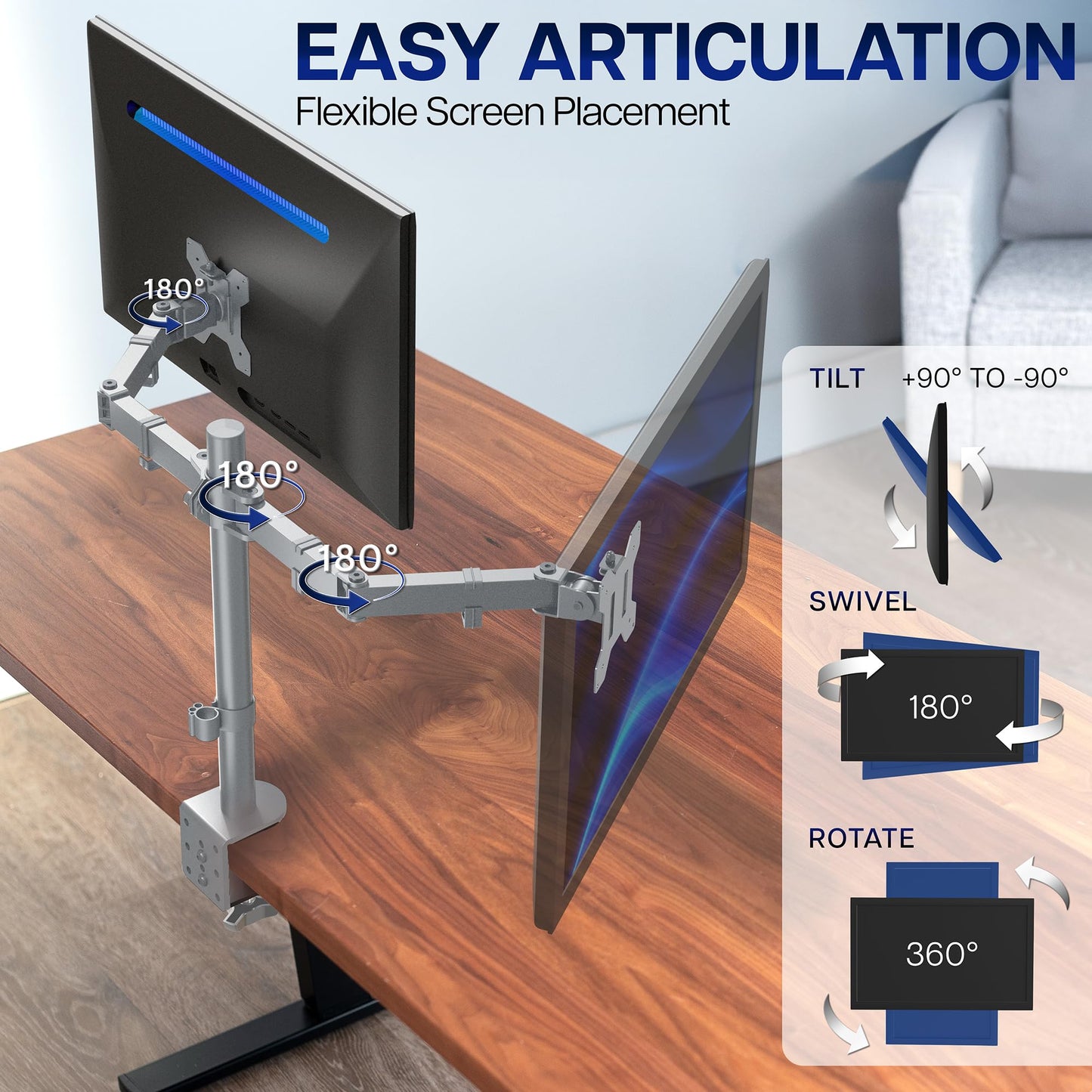 VIVO Dual Monitor Desk Mount, Heavy Duty Fully Adjustable Steel Stand, Holds 2 Computer Screens up