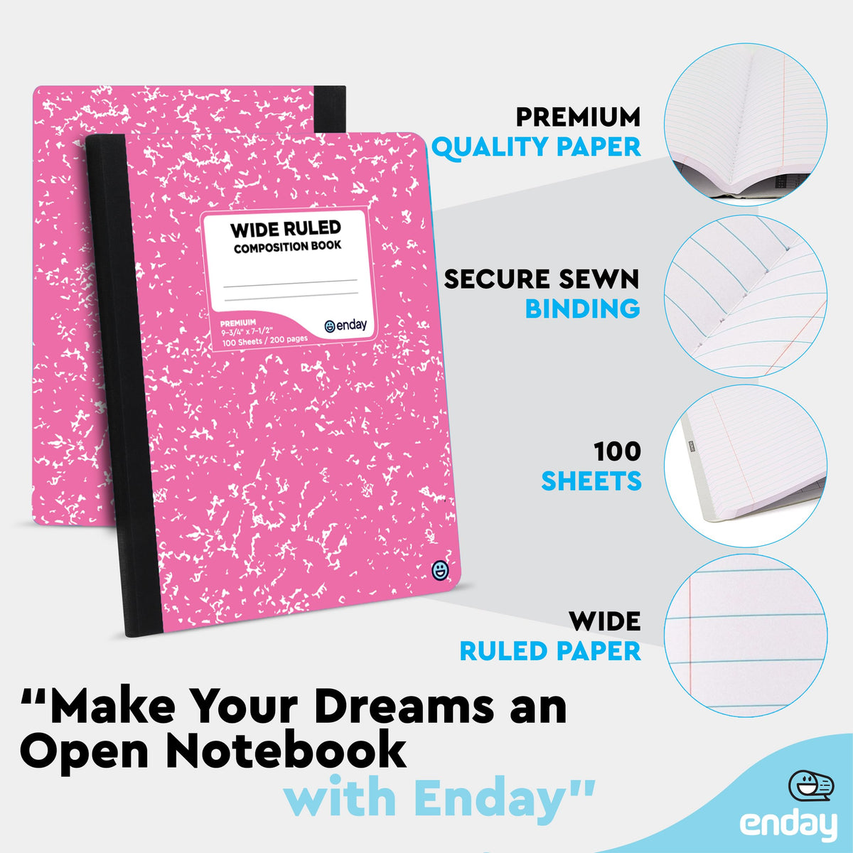 Composition Notebooks Wide Ruled Paper, Colored Marble Composition Notebook Covers, 100 Sheets (200