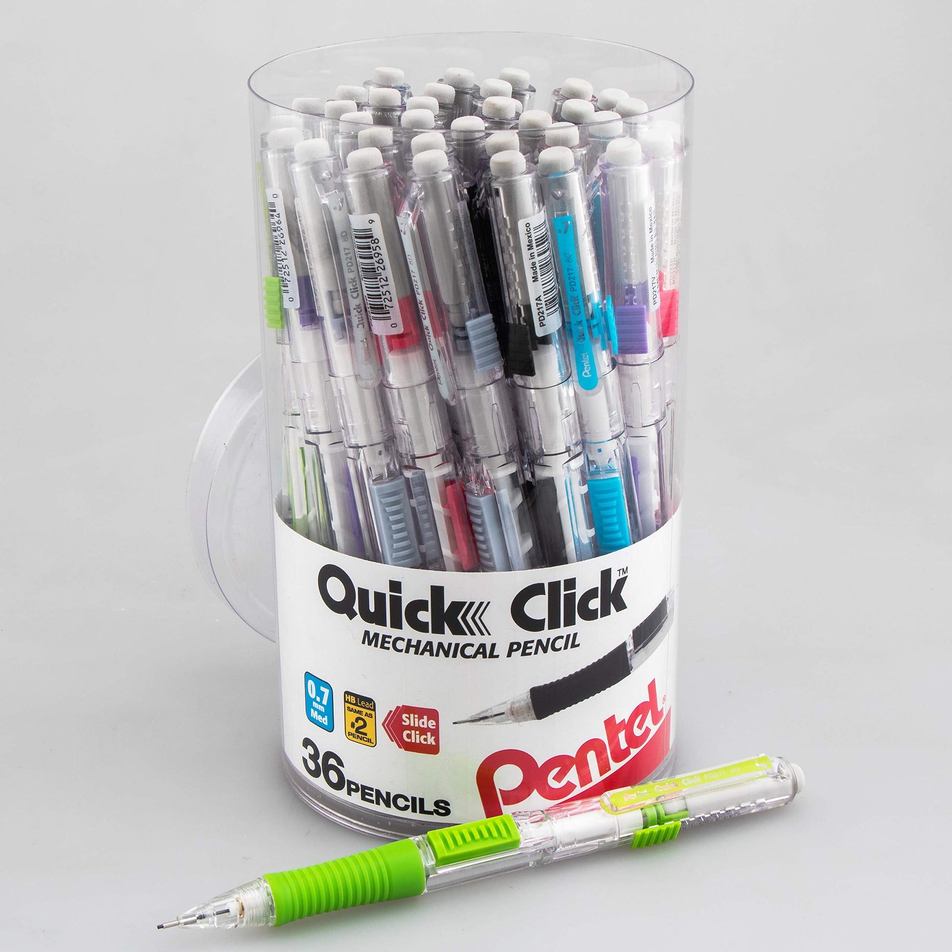 Pentel Quick Click Mechanical Pencil, (0.7mm) Med Line, Canister, Assorted Colors (A/D/N/P/S/V)