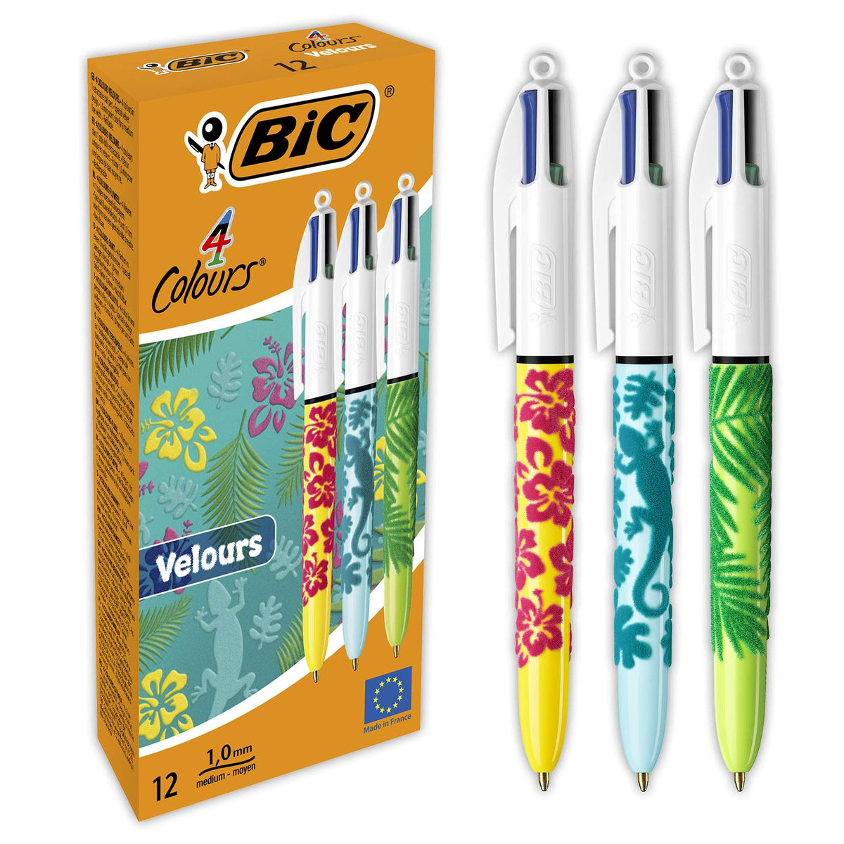 BIC 4 Colours Velours – Box of 12 Pens, blue