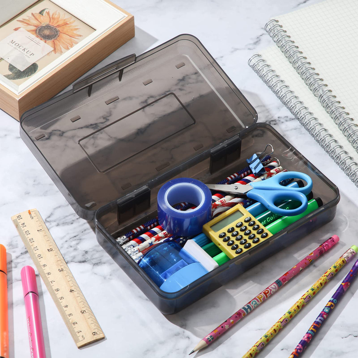 Leelosp 12 Pack Pencil Boxes Bulk, Large Plastic Case,Gray