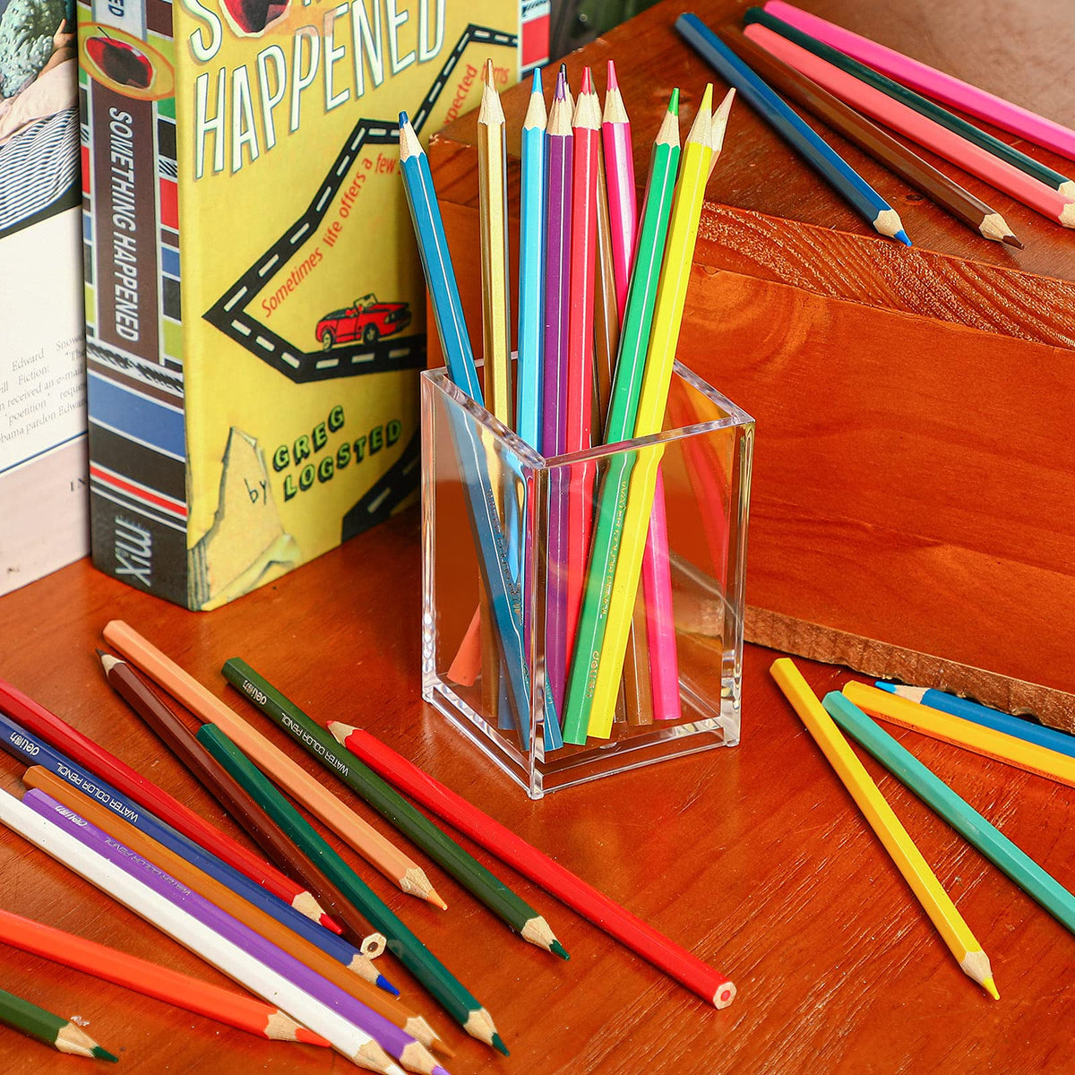 6 Pieces Clear Acrylic Pen Holder Cup Makeup Brush Holder Back to School Stationery Organizer