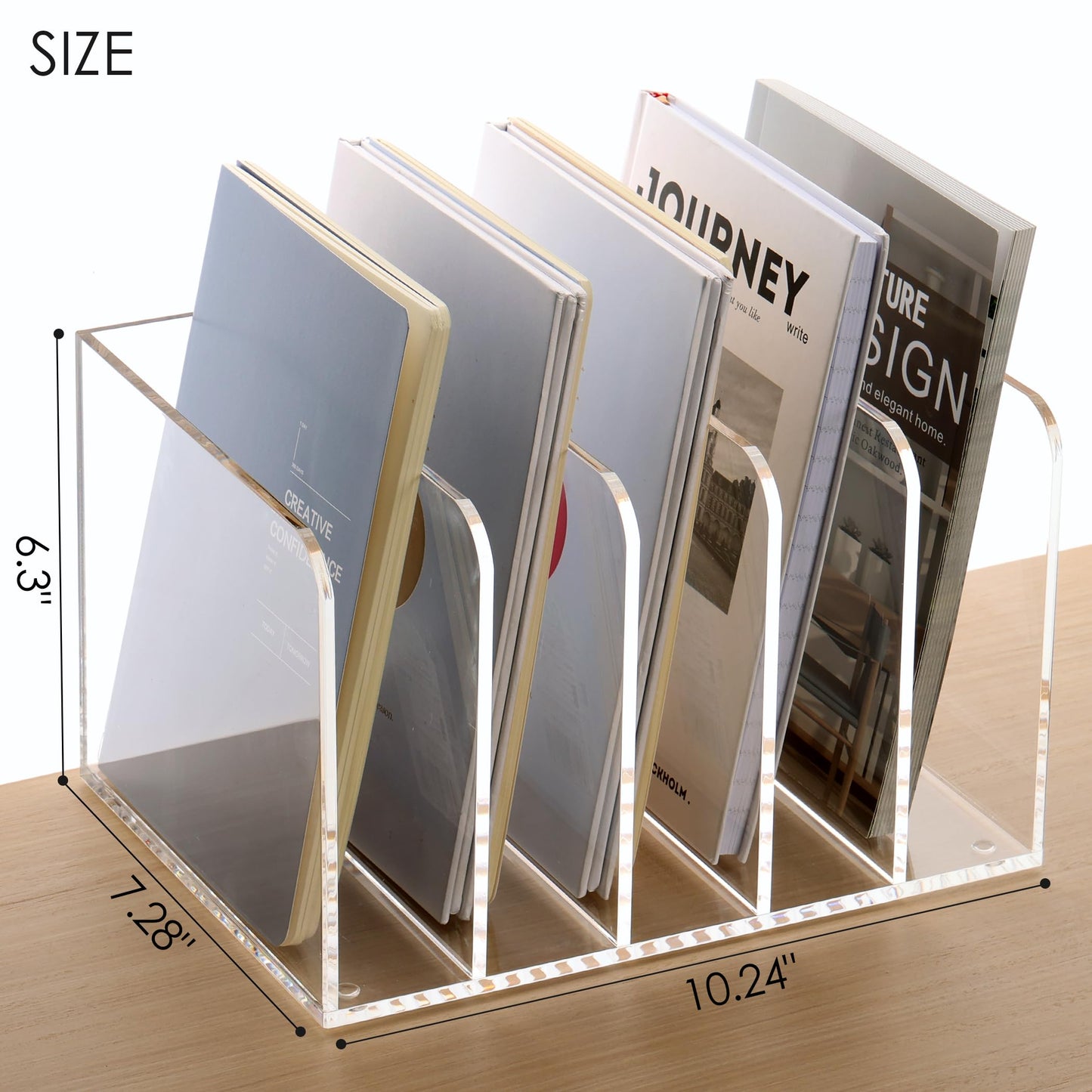 SANRUI Clear Acrylic File Organizer for Desk 5-Section Upright File Sorter