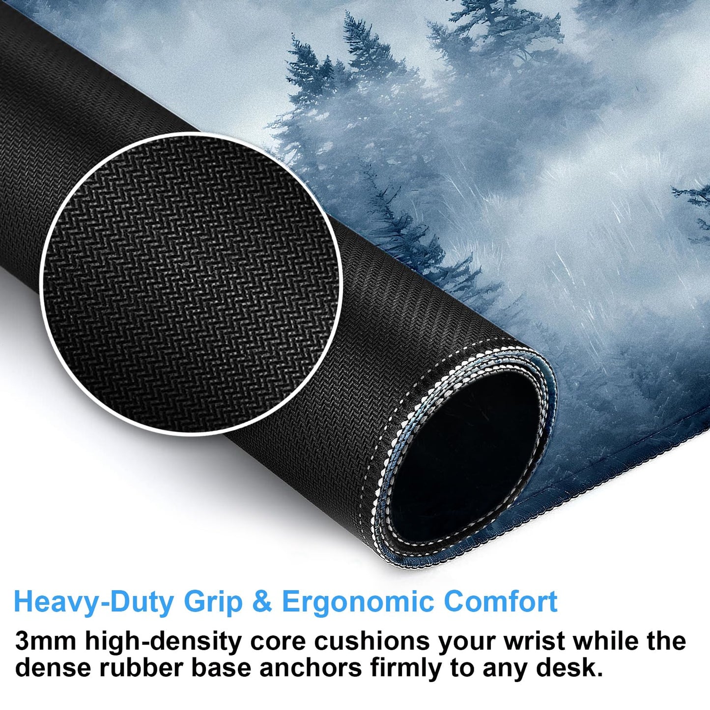 Misty Forest Desk Mat, Pine Tree Large Gaming Mouse Pad 31.5x15.7 in
