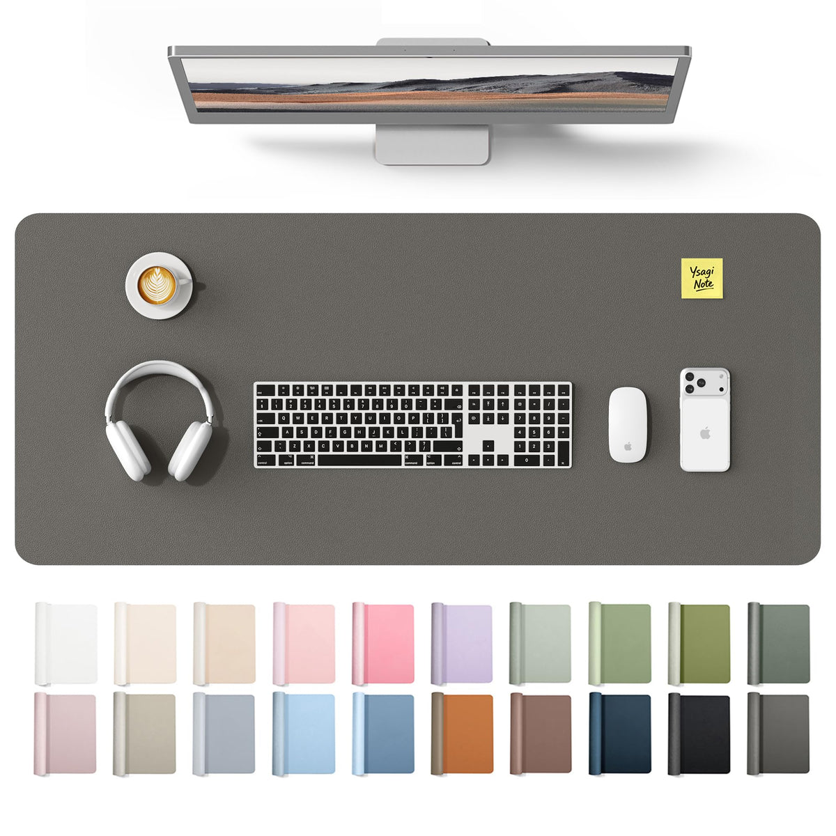 YSAGi Leather Desk Protector, Office Mat, Large Mouse Mat, Non-Slip PU Leather Blotter, Laptop Desk